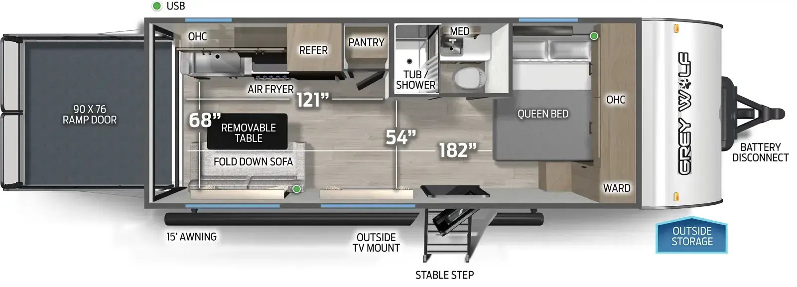 Floorplan diagram for 2026 Grey Wolf Cherokee Grey Wolf 18RR