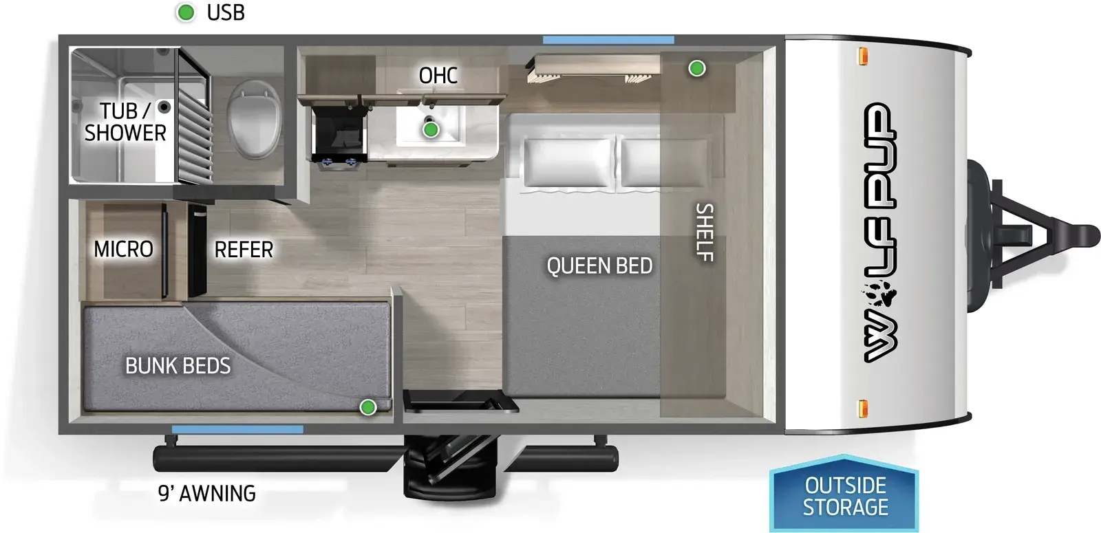 Floorplan diagram for 2026 Wolf Pup Cherokee Wolf Pup 14BHLP