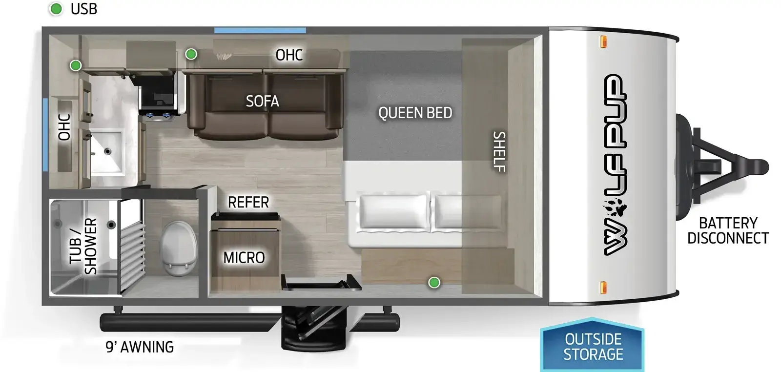 Floorplan diagram for 2026 Wolf Pup Cherokee Wolf Pup 14RKLP