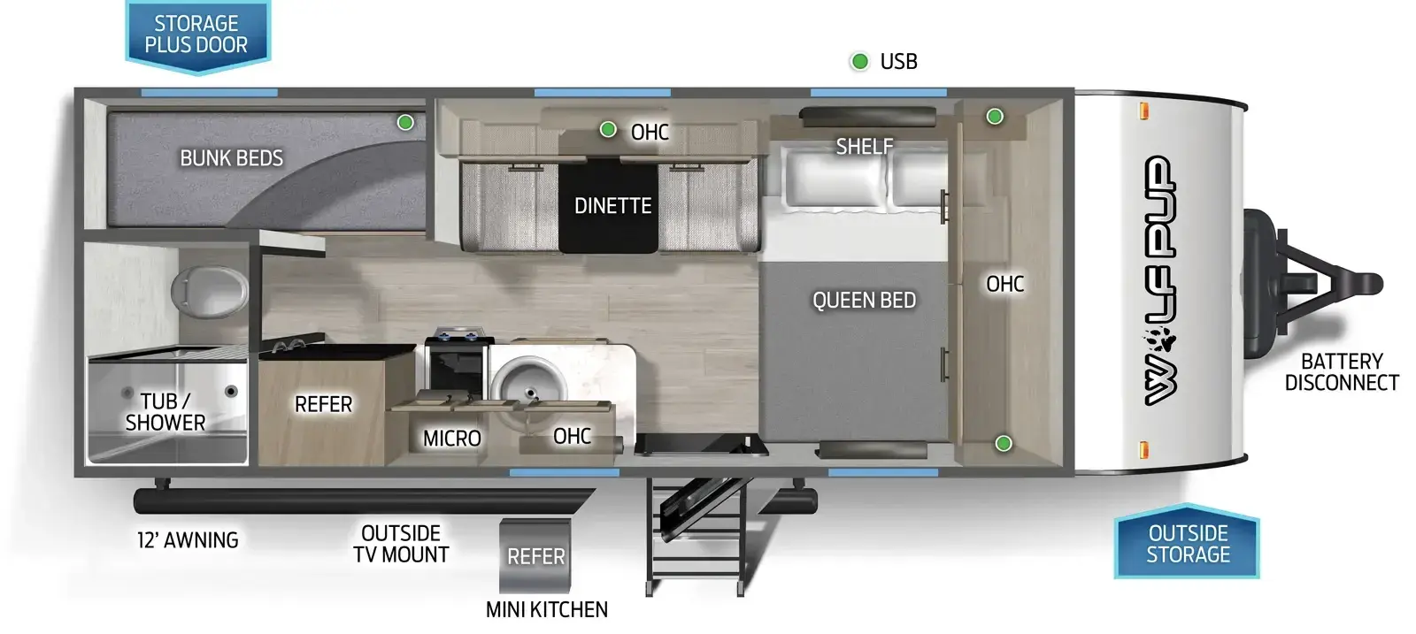 Floorplan diagram for 2026 Wolf Pup Cherokee Wolf Pup 16BHSW