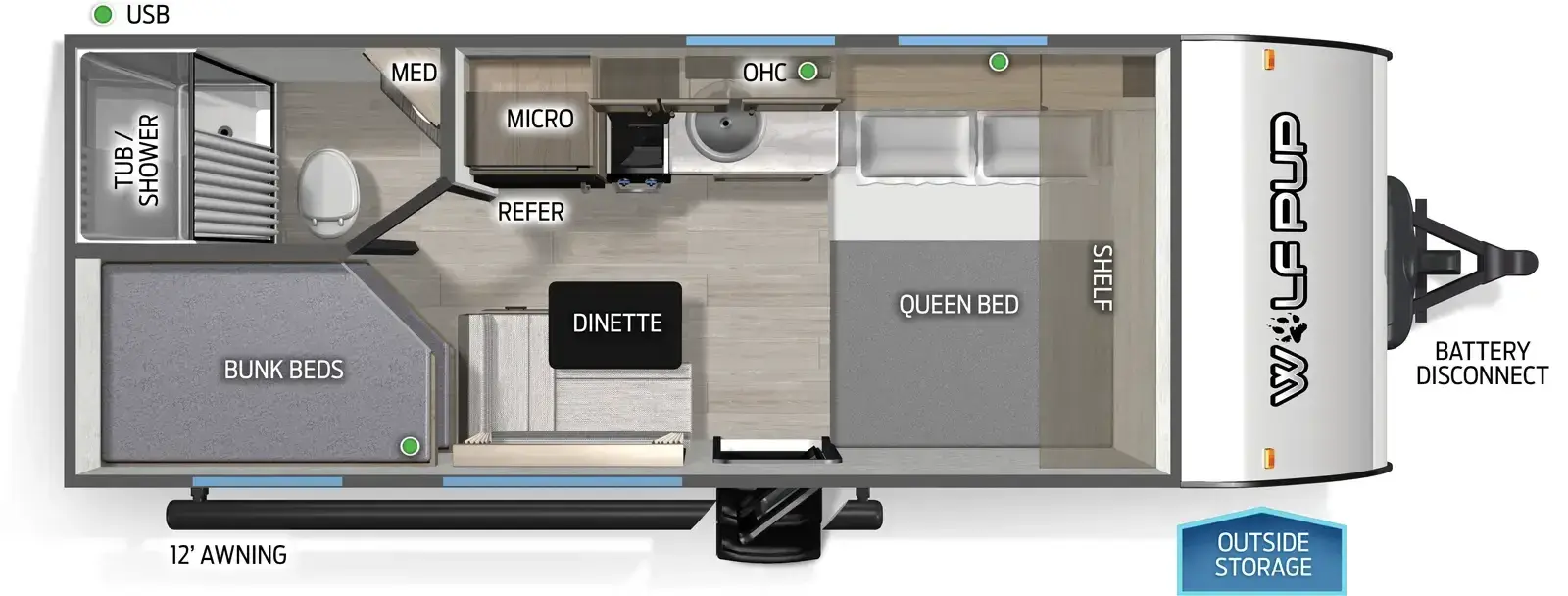 Floorplan diagram for 2026 Wolf Pup Cherokee Wolf Pup 17LP