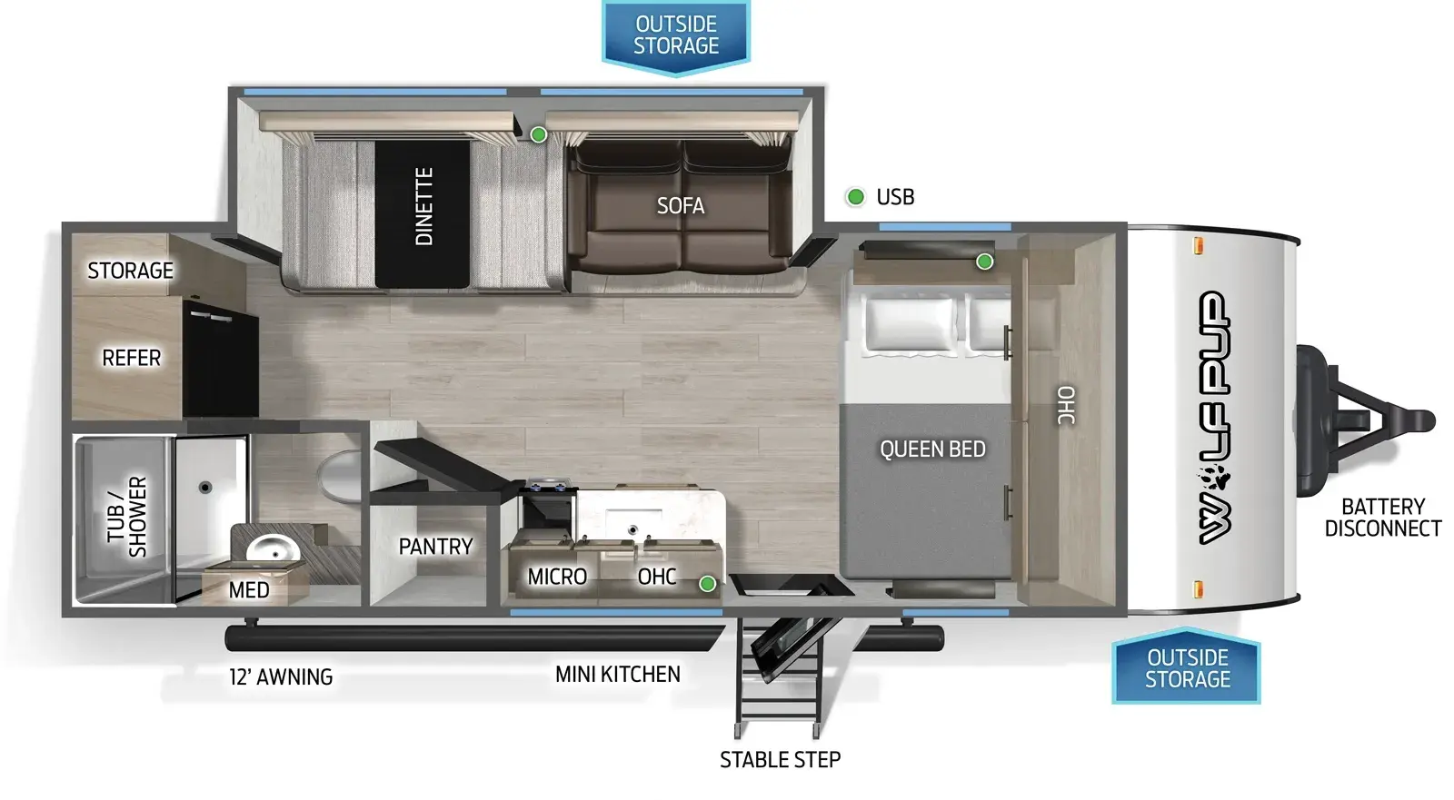 Floorplan diagram for 2026 Wolf Pup Cherokee Wolf Pup 18PB