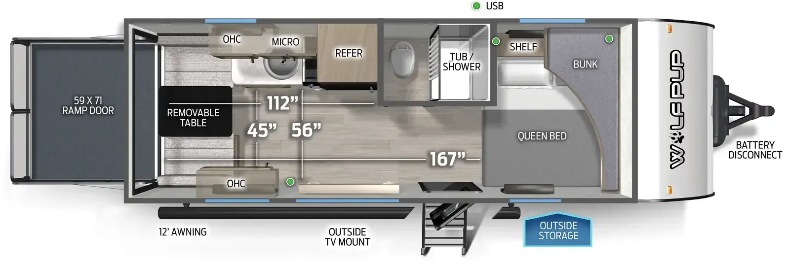 Floorplan diagram for 2026 Wolf Pup Cherokee Wolf Pup 18RJBW