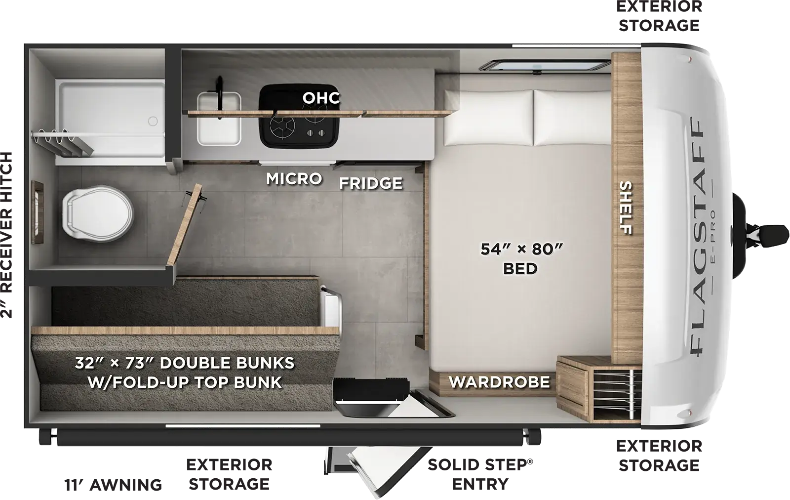 Floorplan diagram for 2027 Flagstaff E-Pro E131BLE