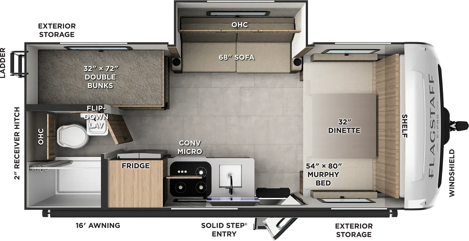 Floorplan diagram for 2027 Flagstaff E-Pro E201SBH