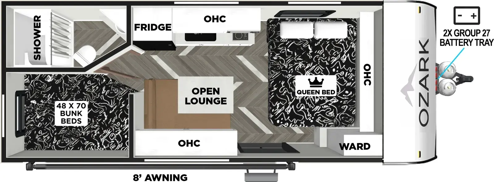 Floorplan diagram for 2026 Ozark 1620DBLE