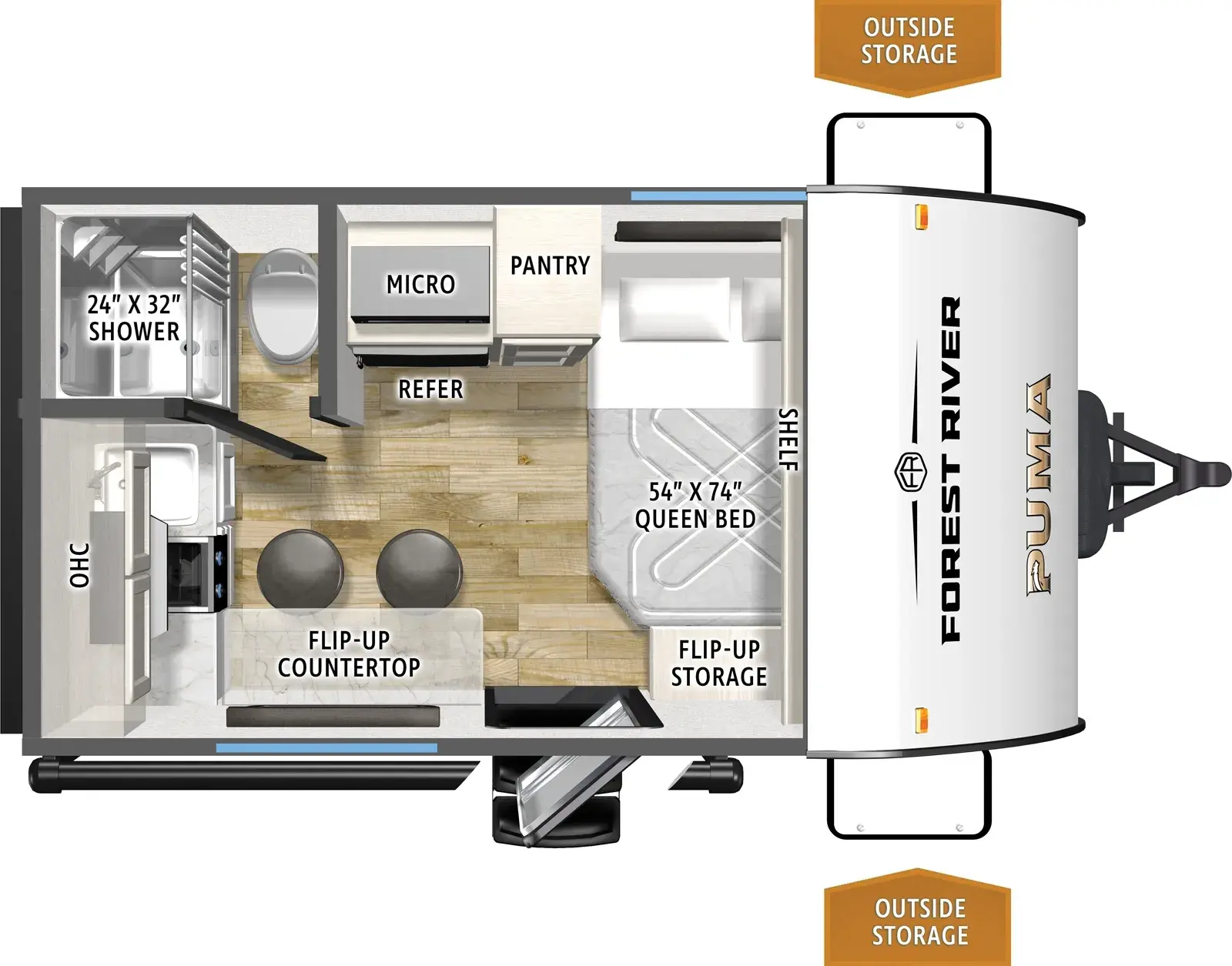 Floorplan diagram for 2026 Puma Camping Edition 120RKCE