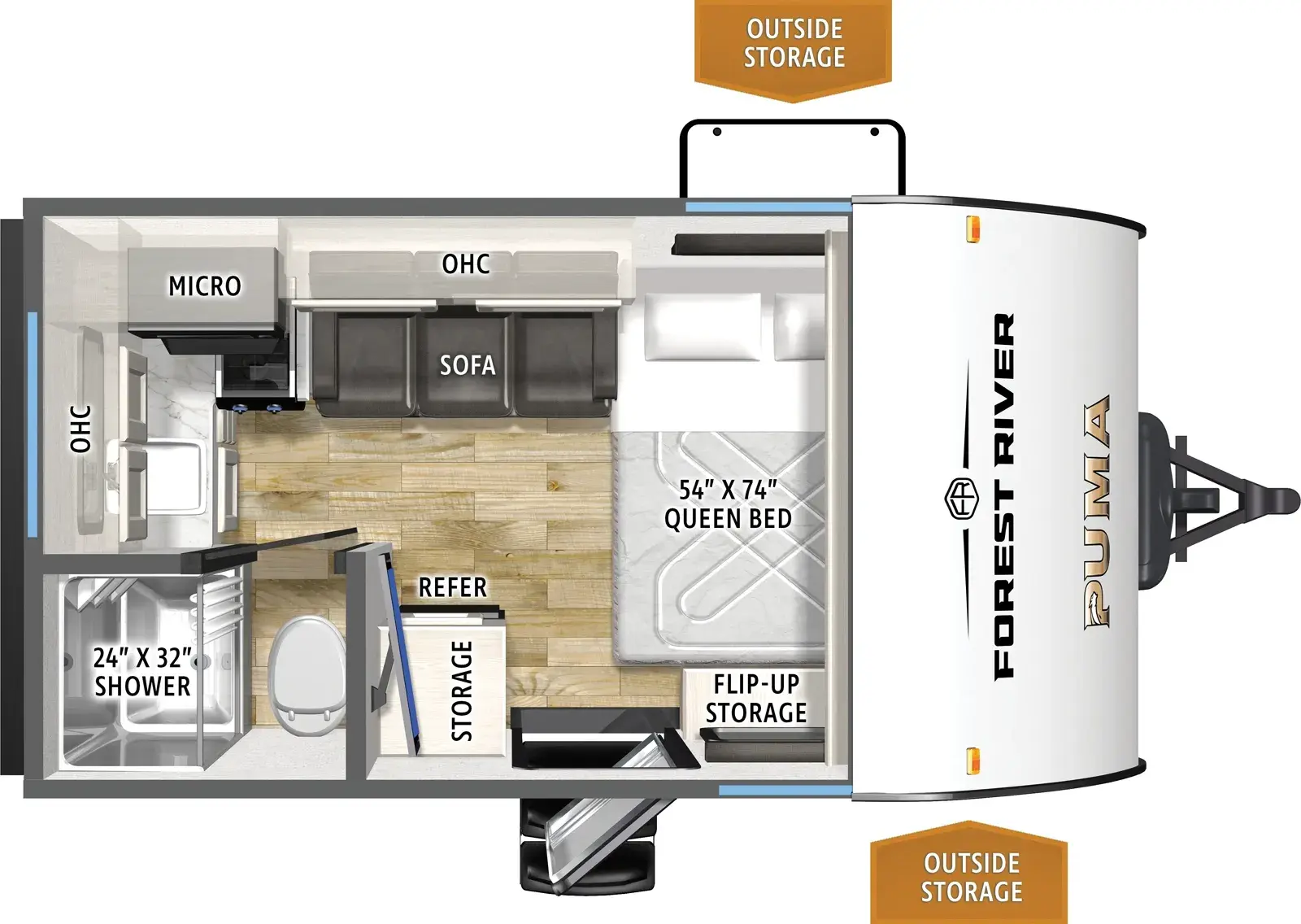 Floorplan diagram for 2026 Puma Camping Edition 121RKCE