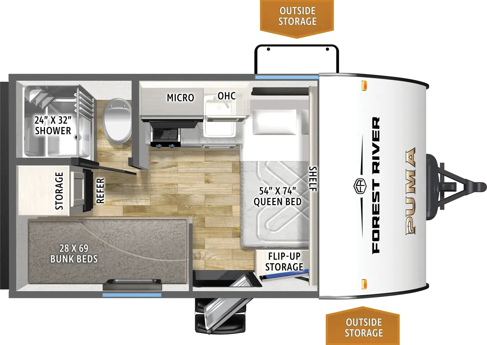 Floorplan diagram for 2026 Puma Camping Edition 122BHCE