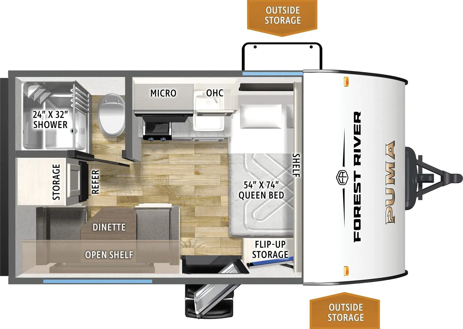 Floorplan diagram for 2026 Puma Camping Edition 123RDCE