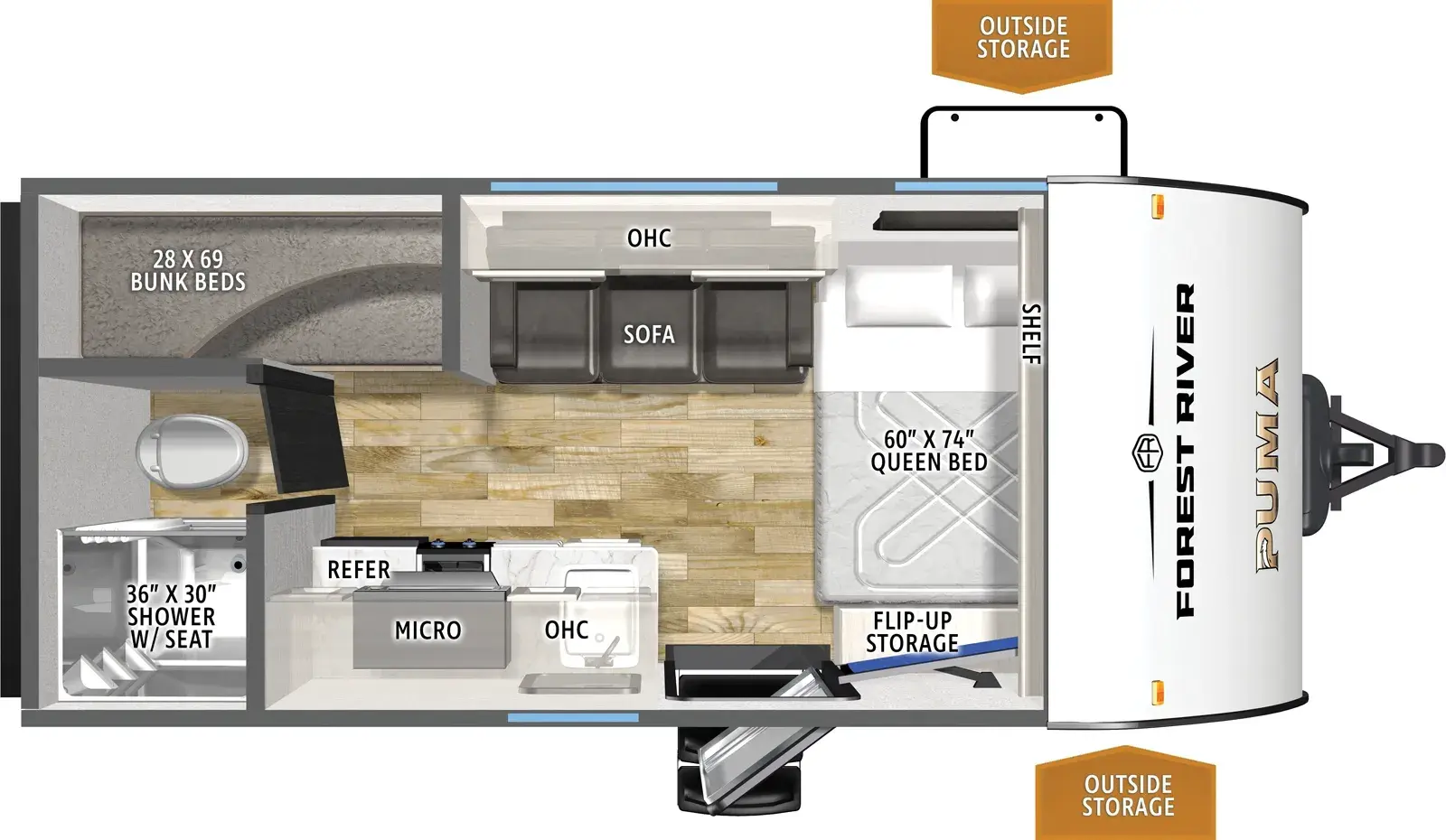 Floorplan diagram for 2026 Puma Camping Edition 16BHCE
