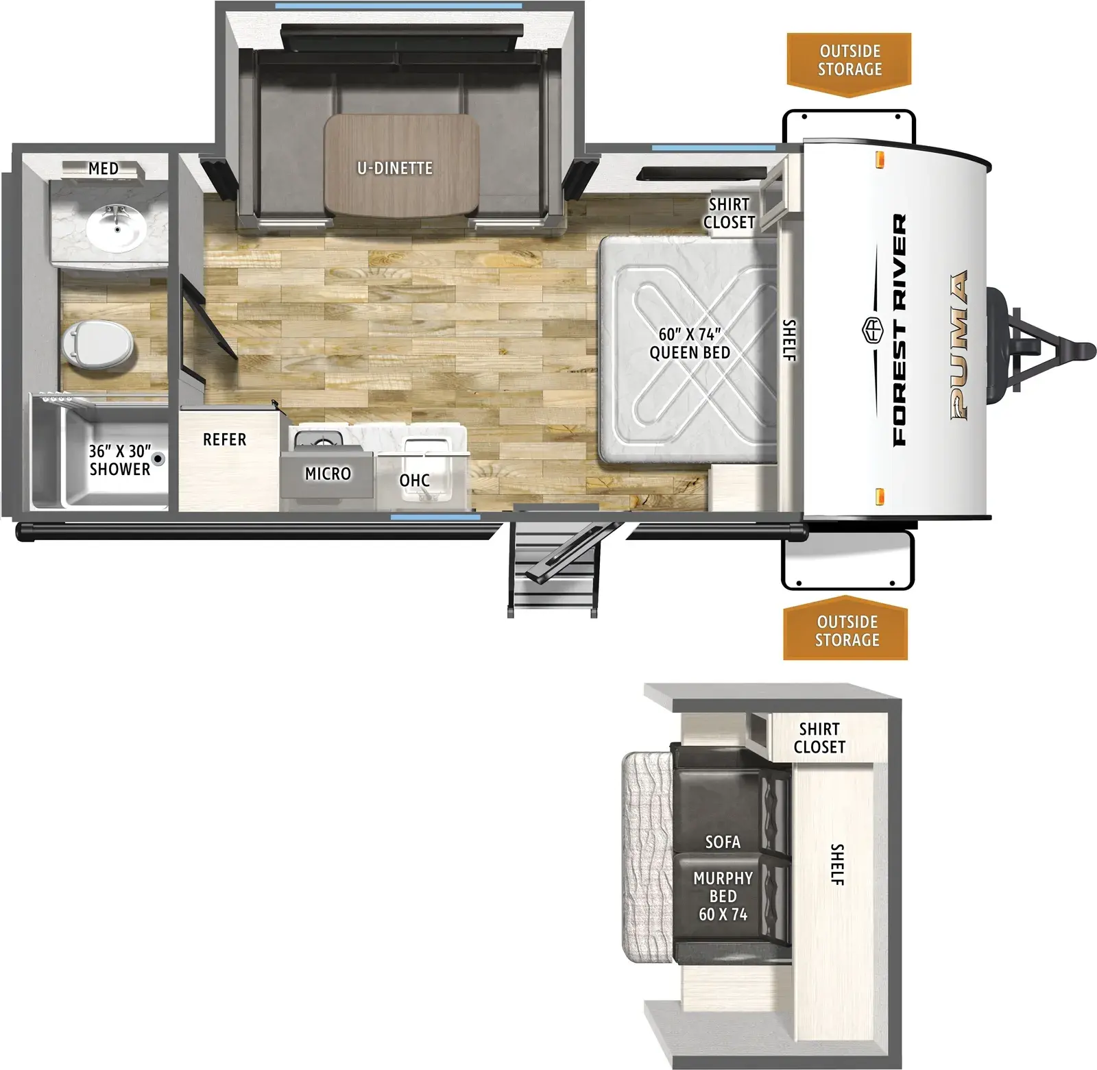Floorplan diagram for 2026 Puma Camping Edition 16DSCE