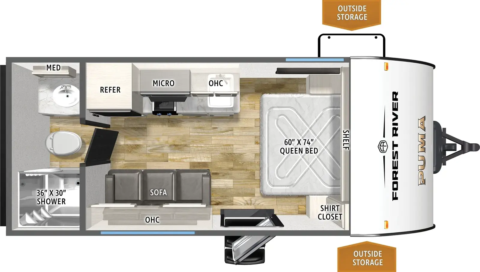 Floorplan diagram for 2026 Puma Camping Edition 16QBCE