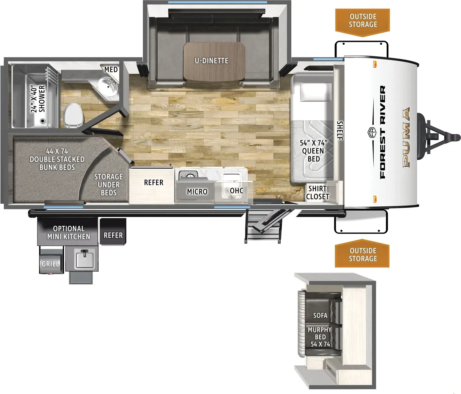 Floorplan diagram for 2026 Puma Camping Edition 18BHCE