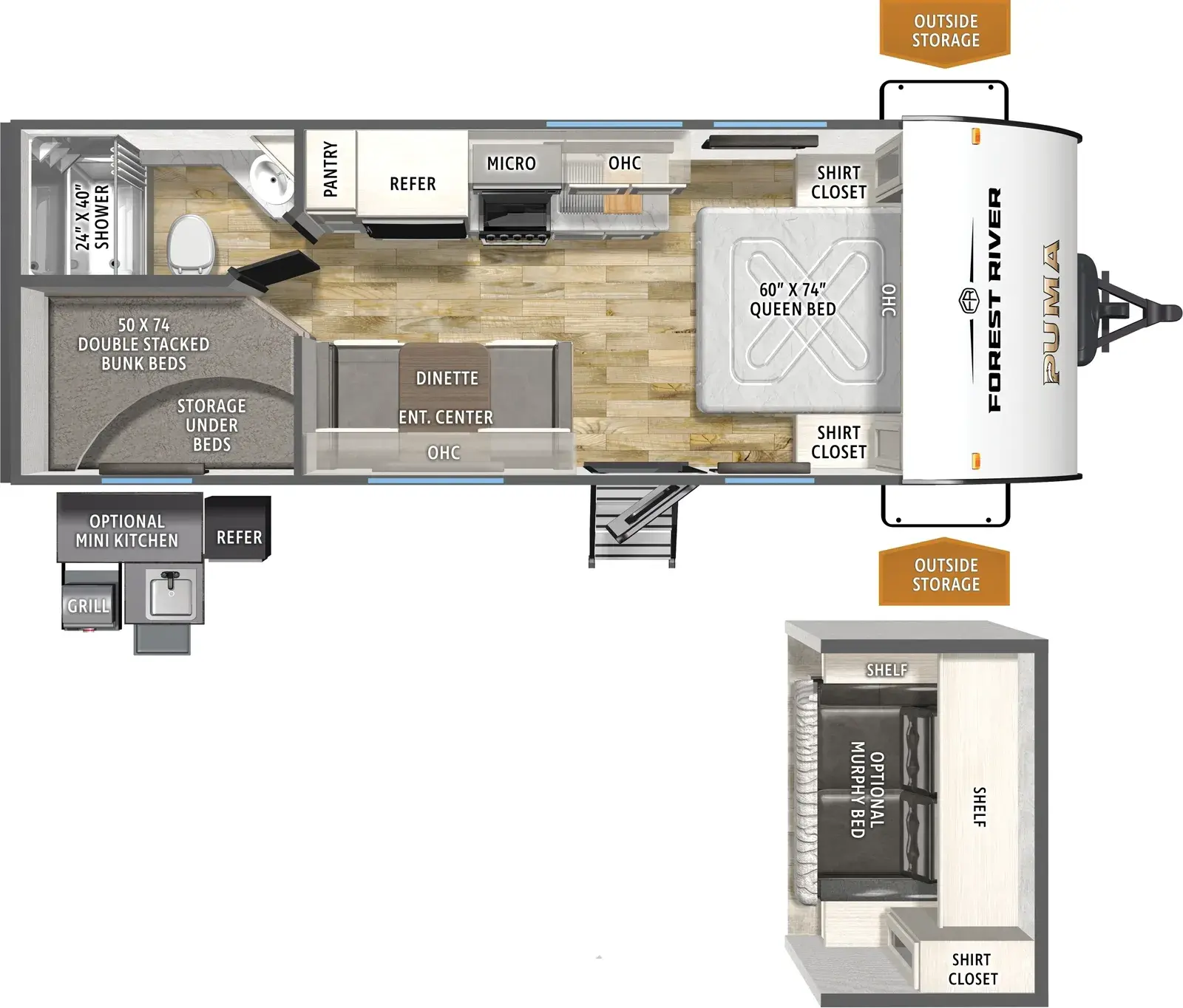 Floorplan diagram for 2026 Puma Camping Edition 20BHCE