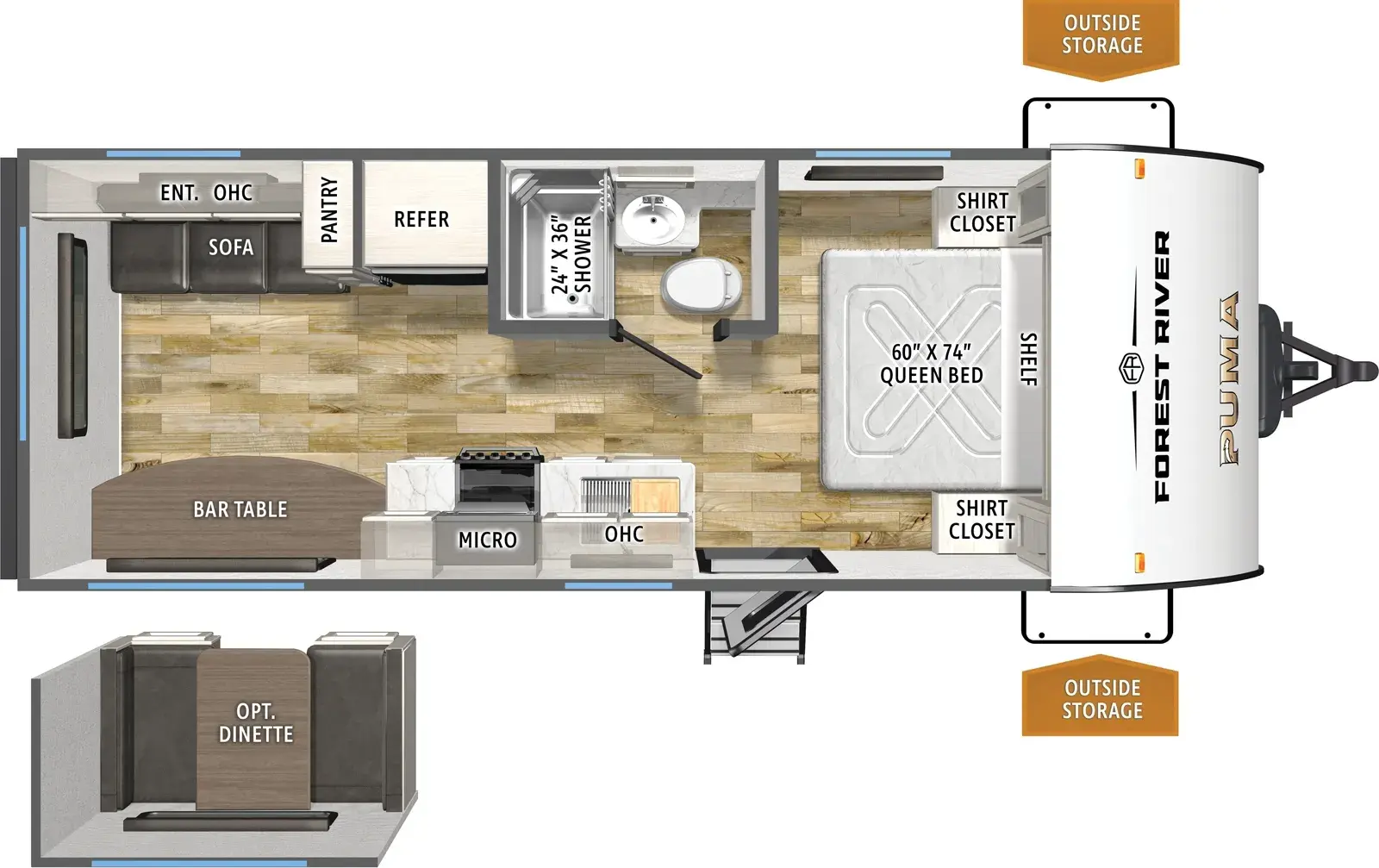 Floorplan diagram for 2026 Puma Camping Edition 20RLCE