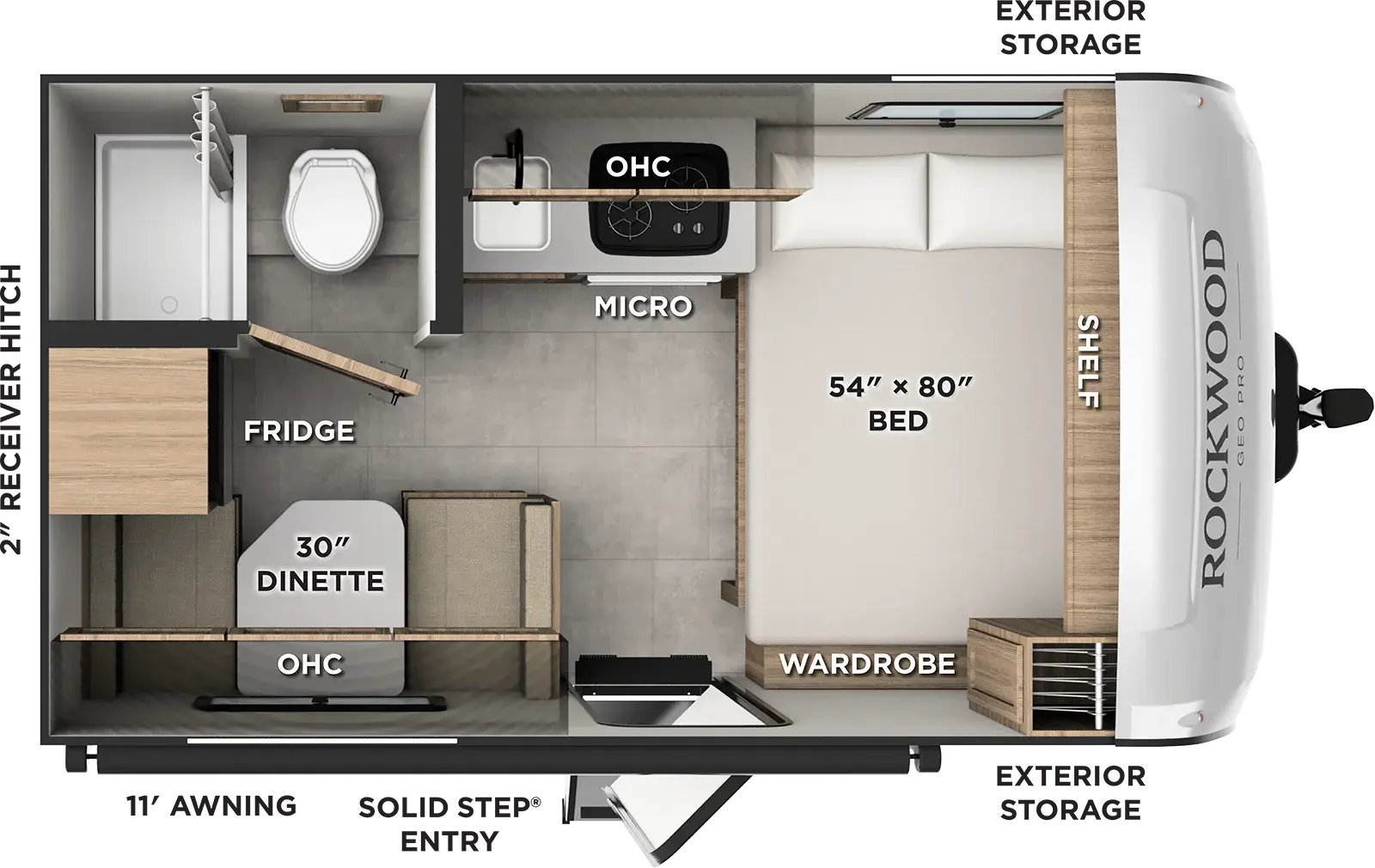Floorplan diagram for 2027 Rockwood Geo Pro G13DLE