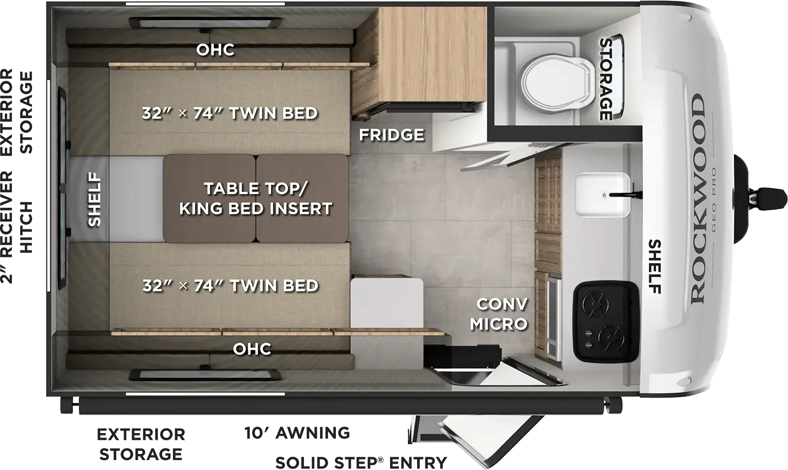 Floorplan diagram for 2027 Rockwood Geo Pro G15TLE