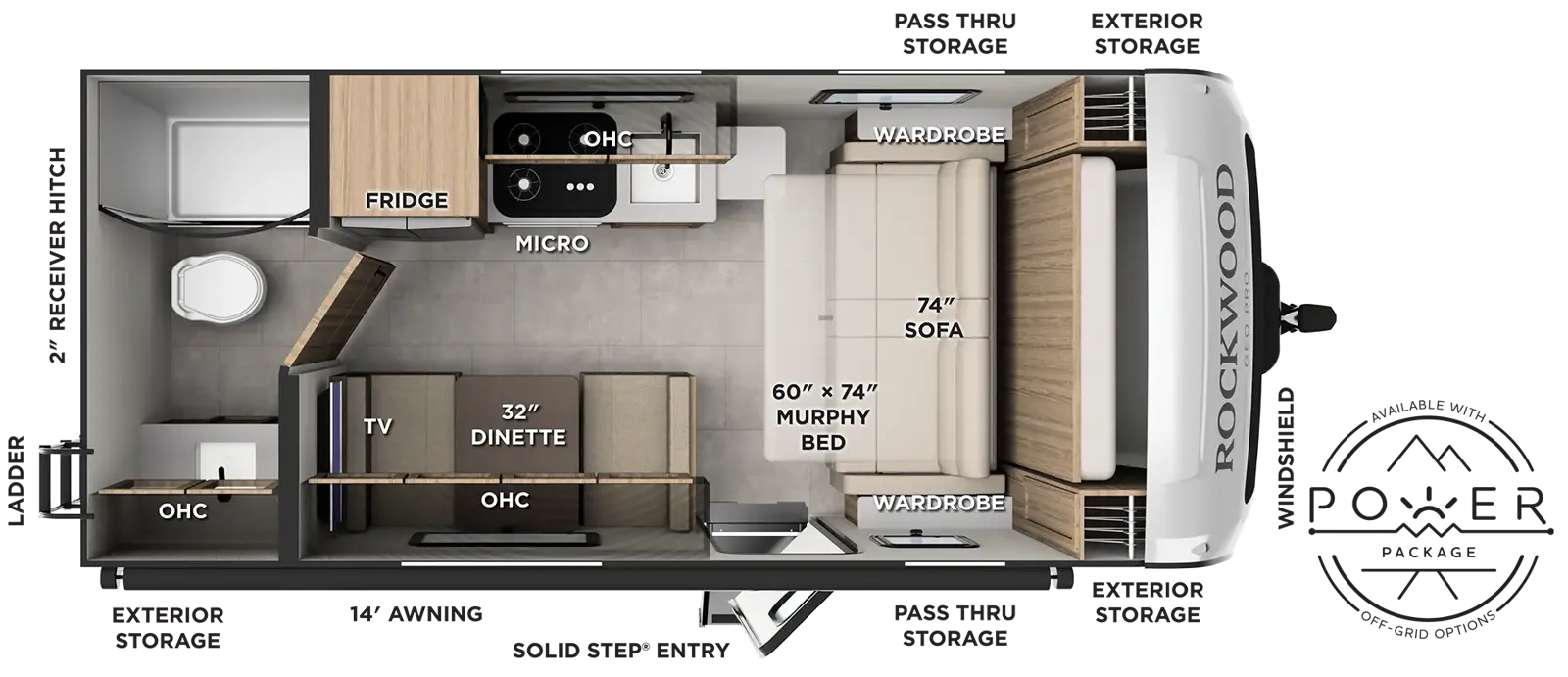 Floorplan diagram for 2027 Rockwood Geo Pro G19FDT