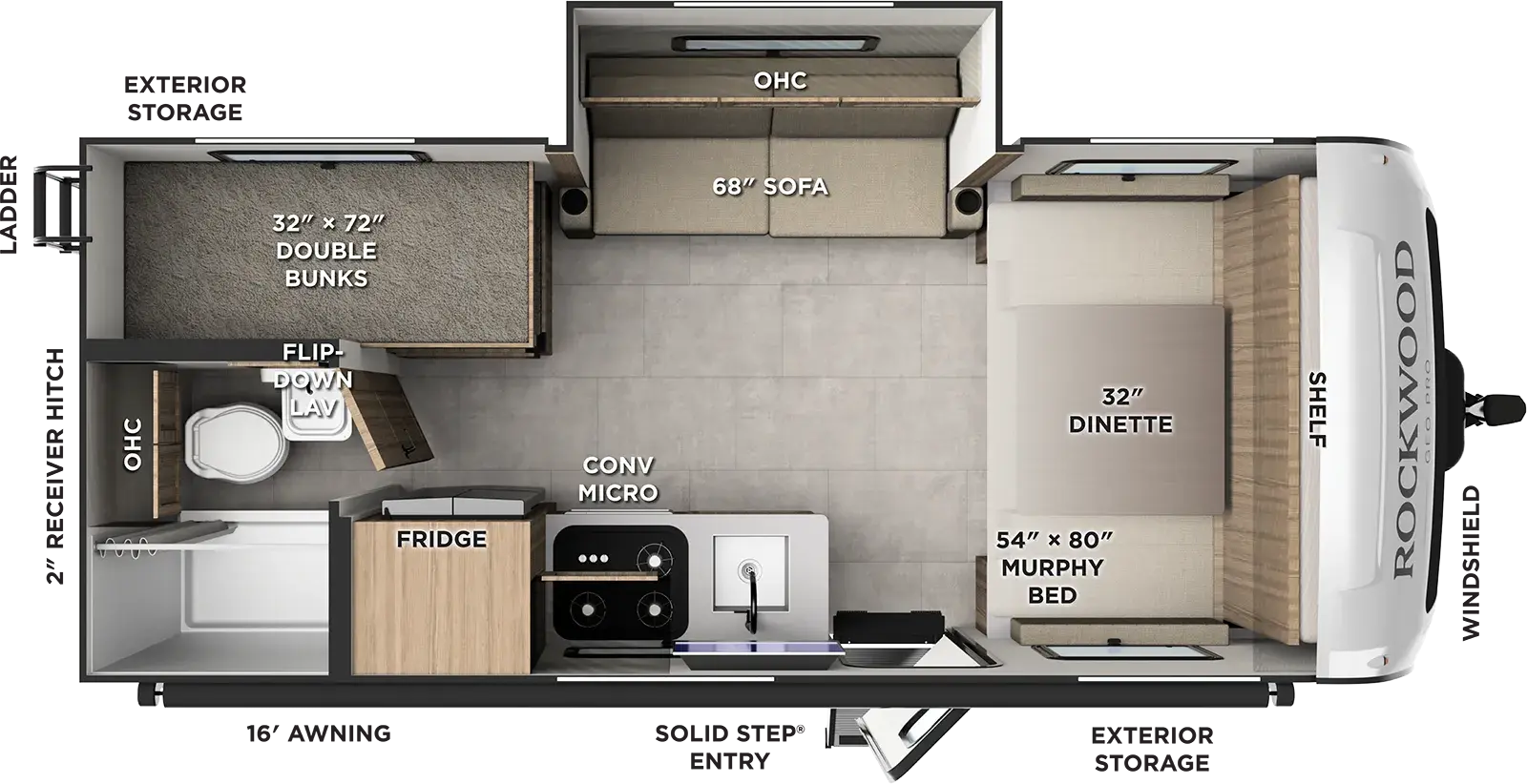 Floorplan diagram for 2027 Rockwood Geo Pro G20SBH