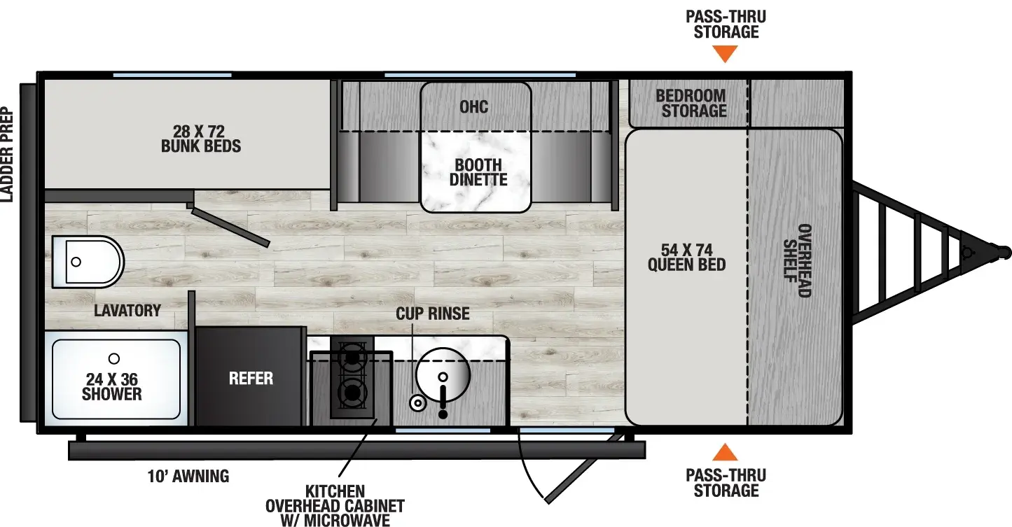 Floorplan diagram for 2026 Viking Travel Trailers 17BH