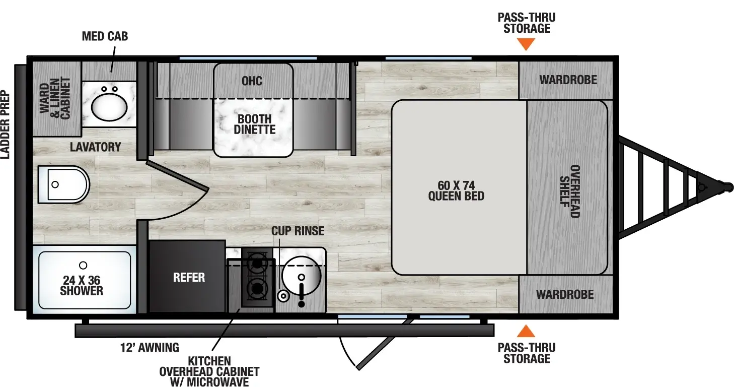 Floorplan diagram for 2026 Viking Travel Trailers 17FQ