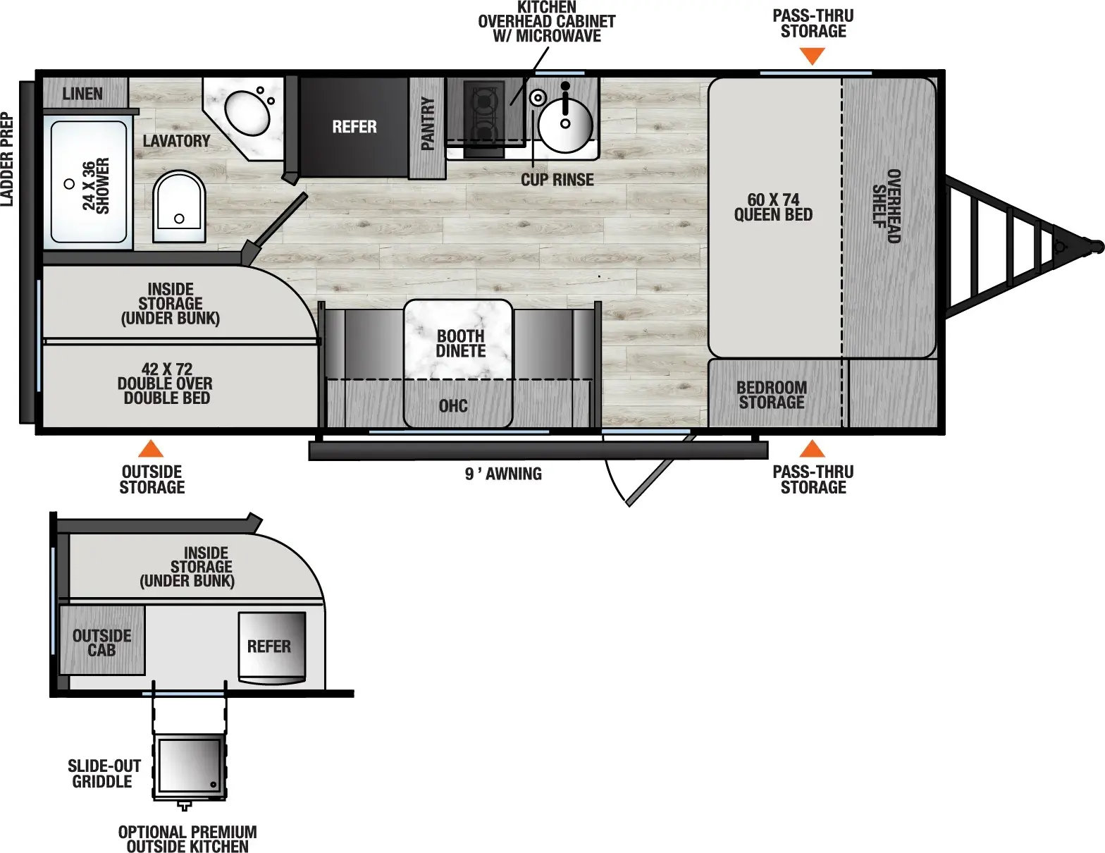 Floorplan diagram for 2026 Viking Travel Trailers 18BH