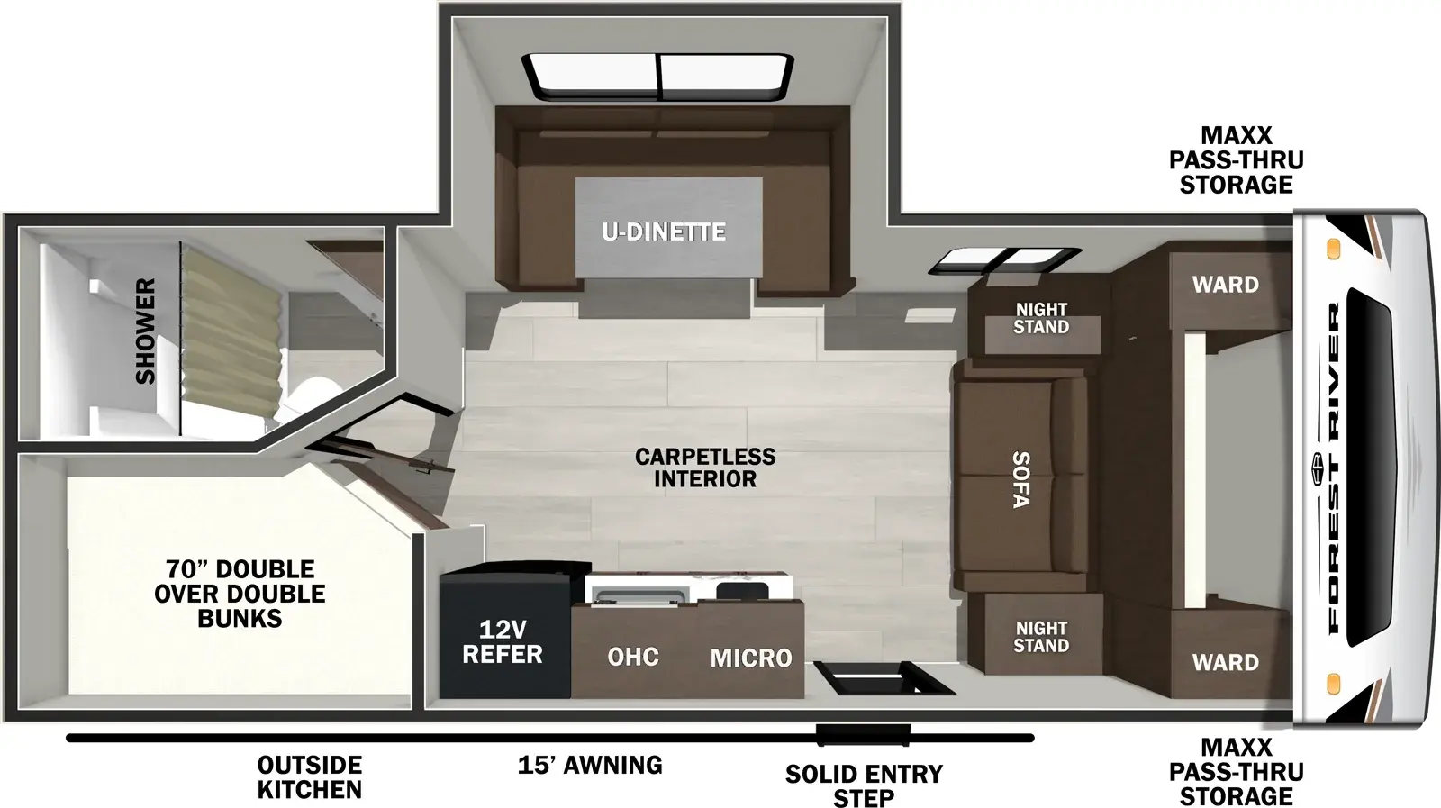 Floorplan diagram for 2026 Wildcat Travel Trailers 181DBEDS