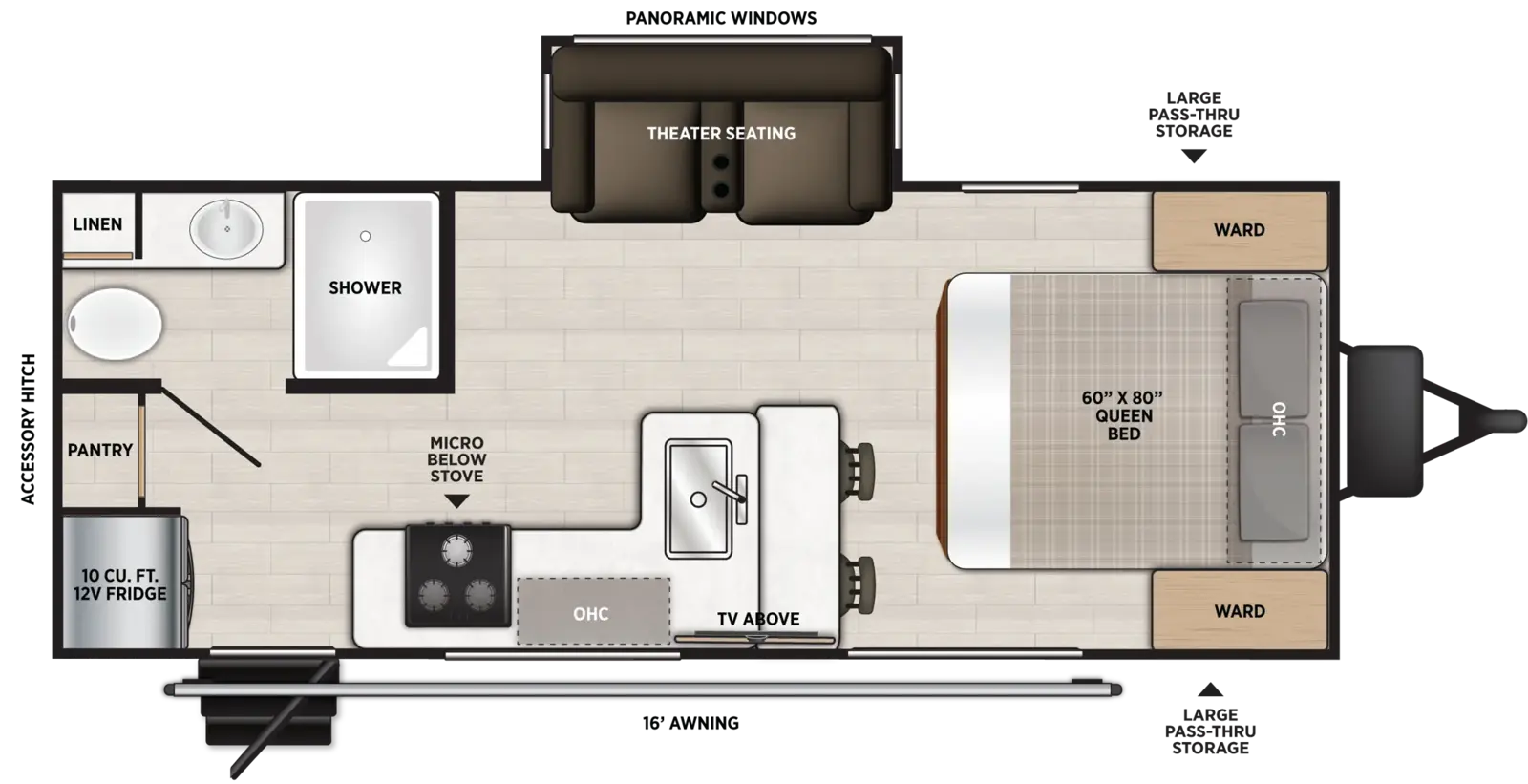 Floorplan diagram for 2027 Wildwood Heritage Glen Travel Trailers 21RBHL