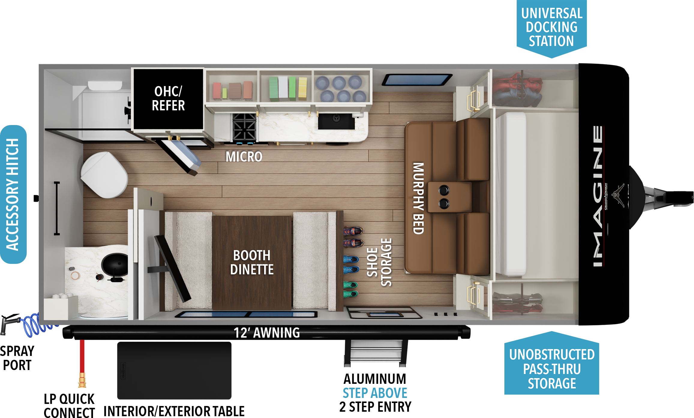 Floorplan diagram for 2027 Grand Design Imagine AIM 15rba