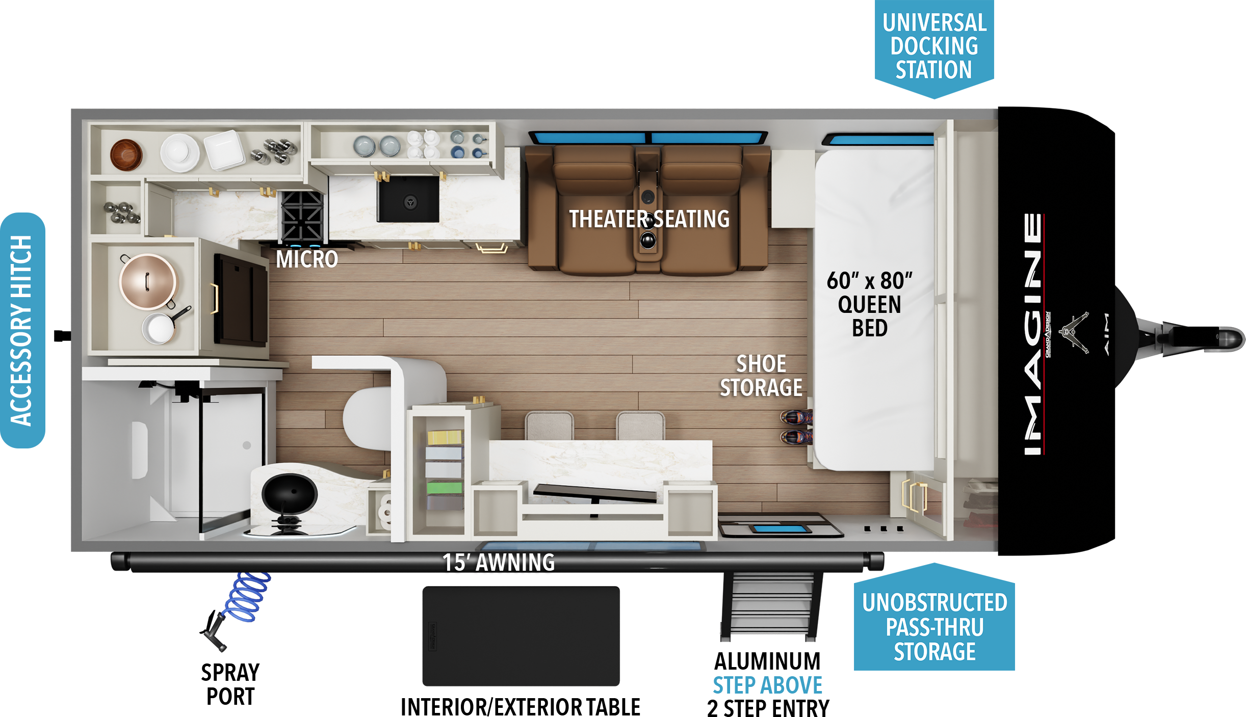 Floorplan diagram for 2027 Grand Design Imagine AIM 19mla