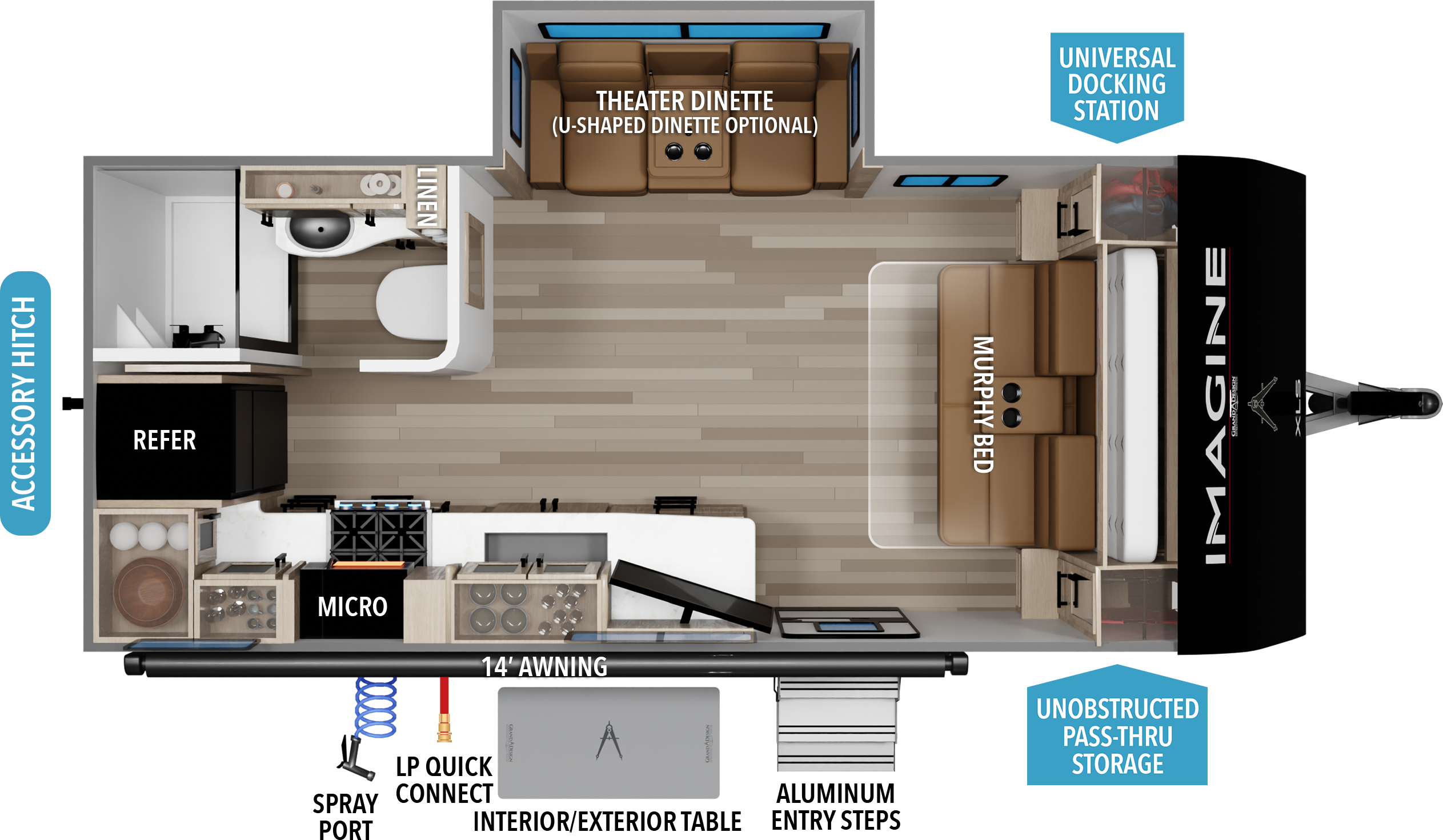 Floorplan diagram for 2027 Grand Design Imagine XLS 17mke