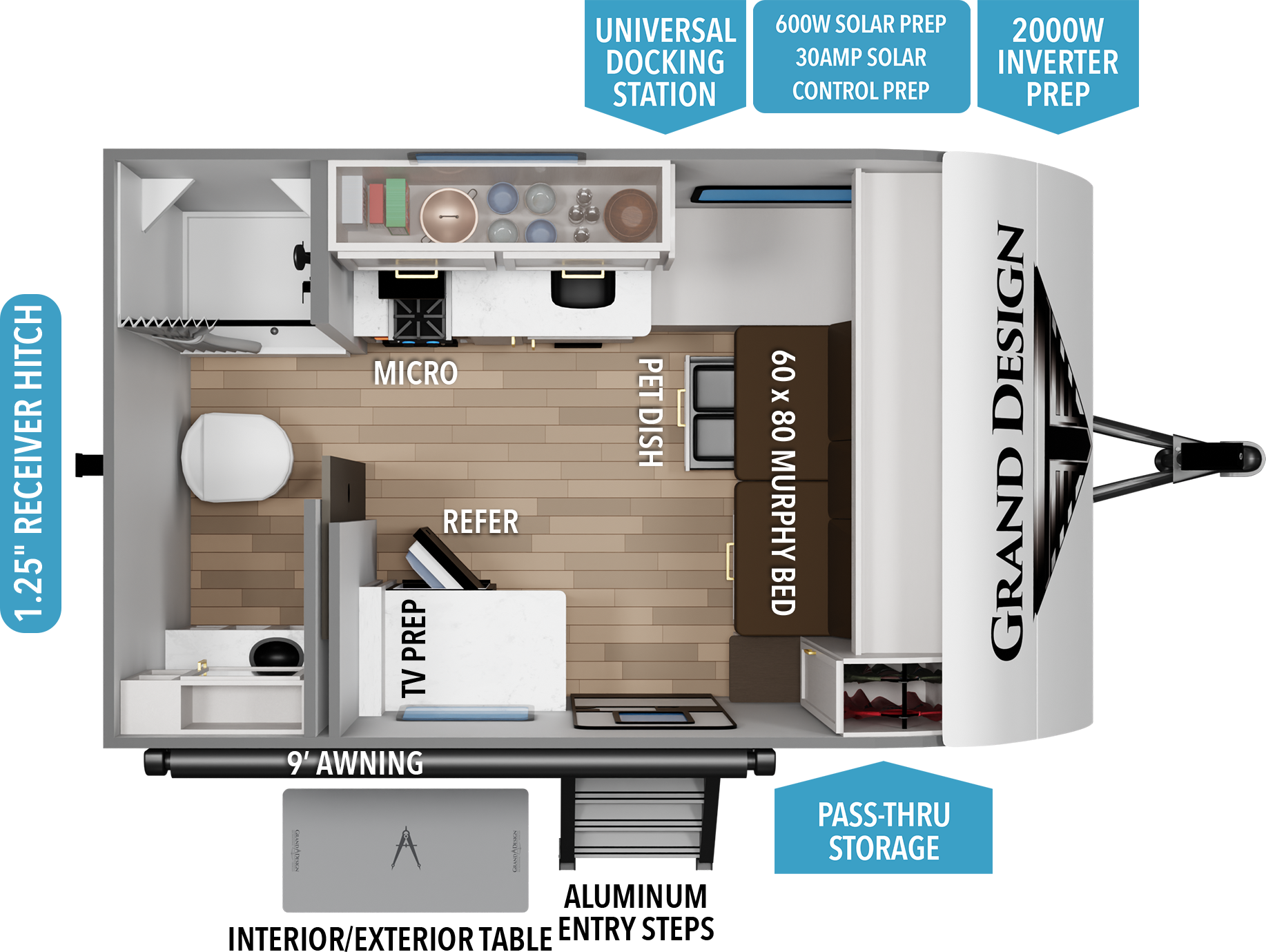 Floorplan diagram for 2027 Grand Design Transcend One 131dl