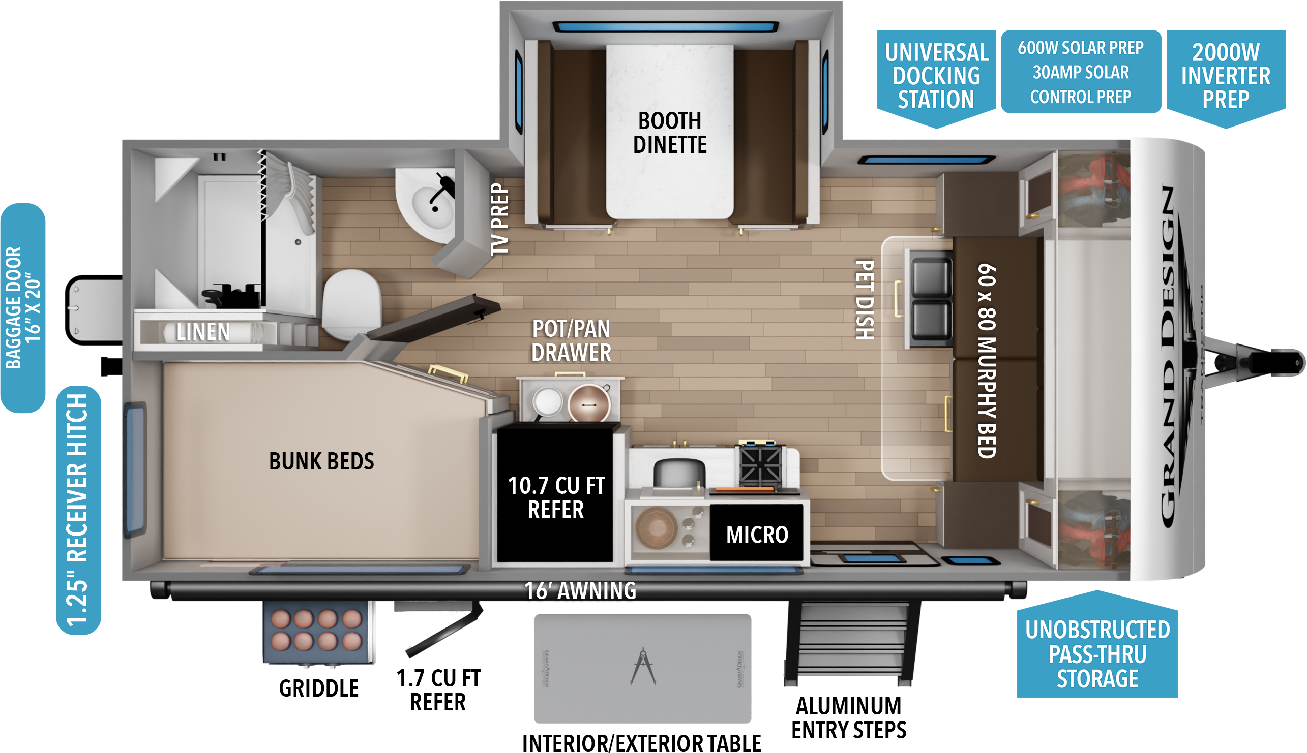 Floorplan diagram for 2027 Grand Design Transcend One 161bh