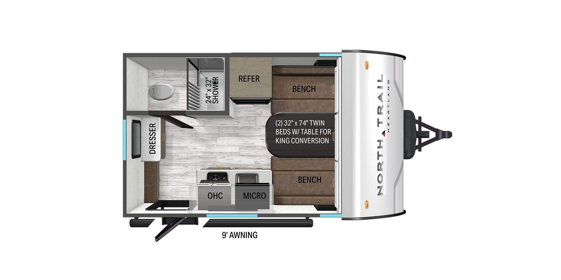 Floorplan diagram for 2027 Heartland North Trail 14UL