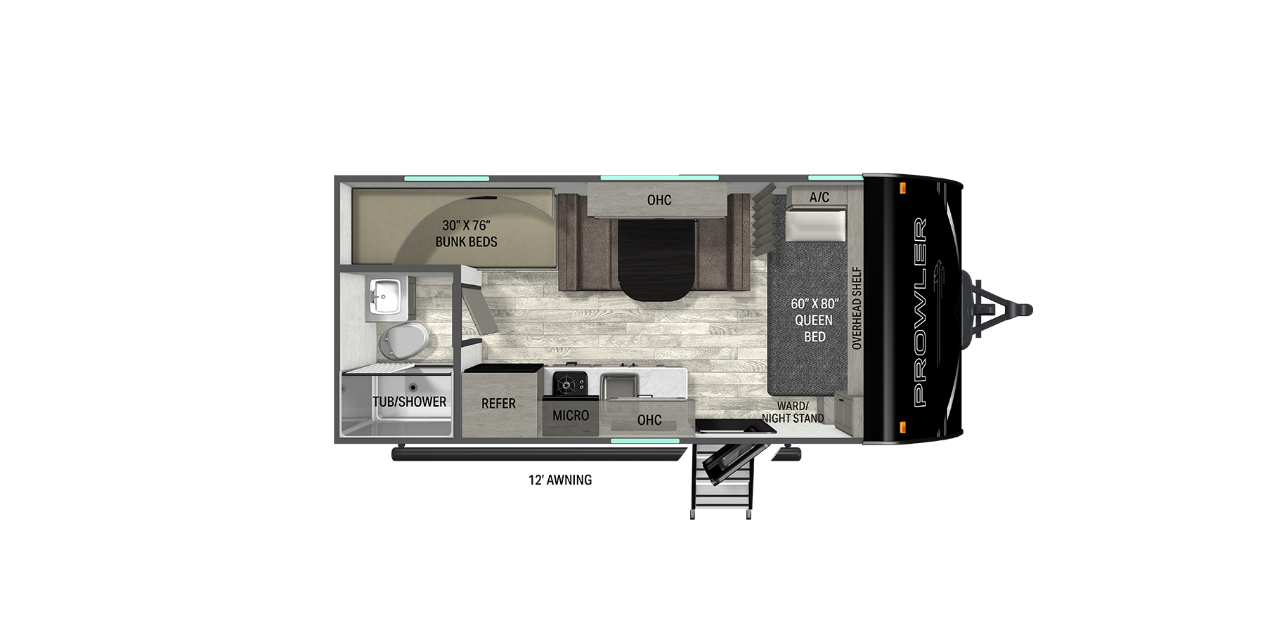 Floorplan diagram for 2026 Heartland Prowler 1800BH