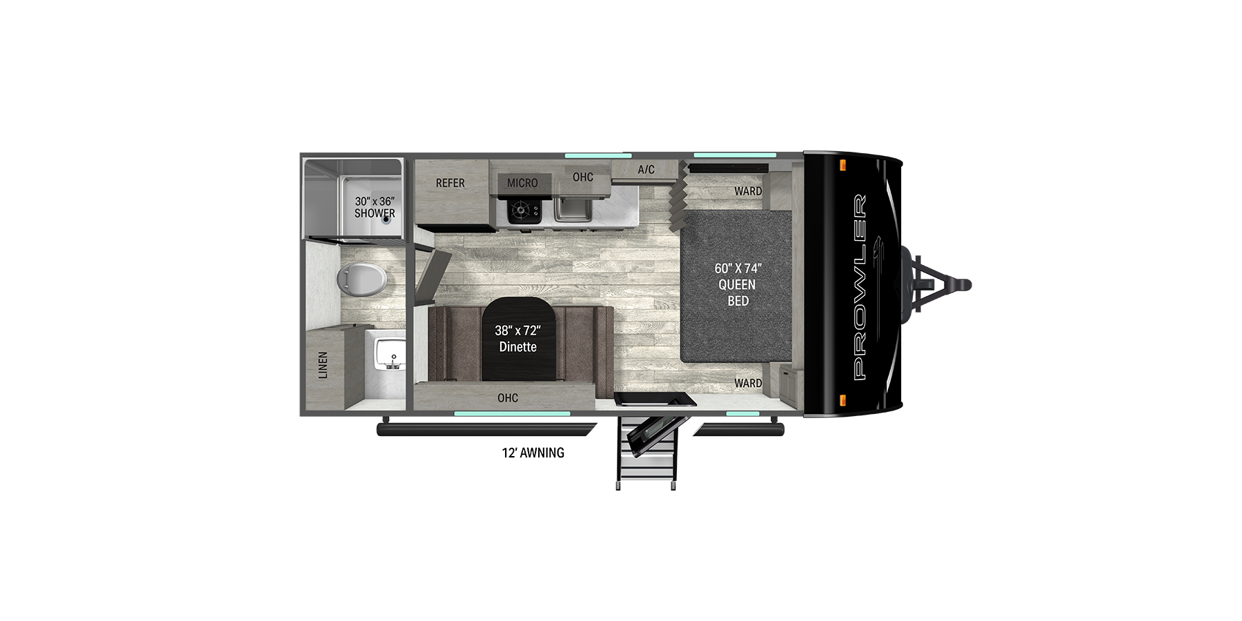 Floorplan diagram for 2026 Heartland Prowler 1800QB