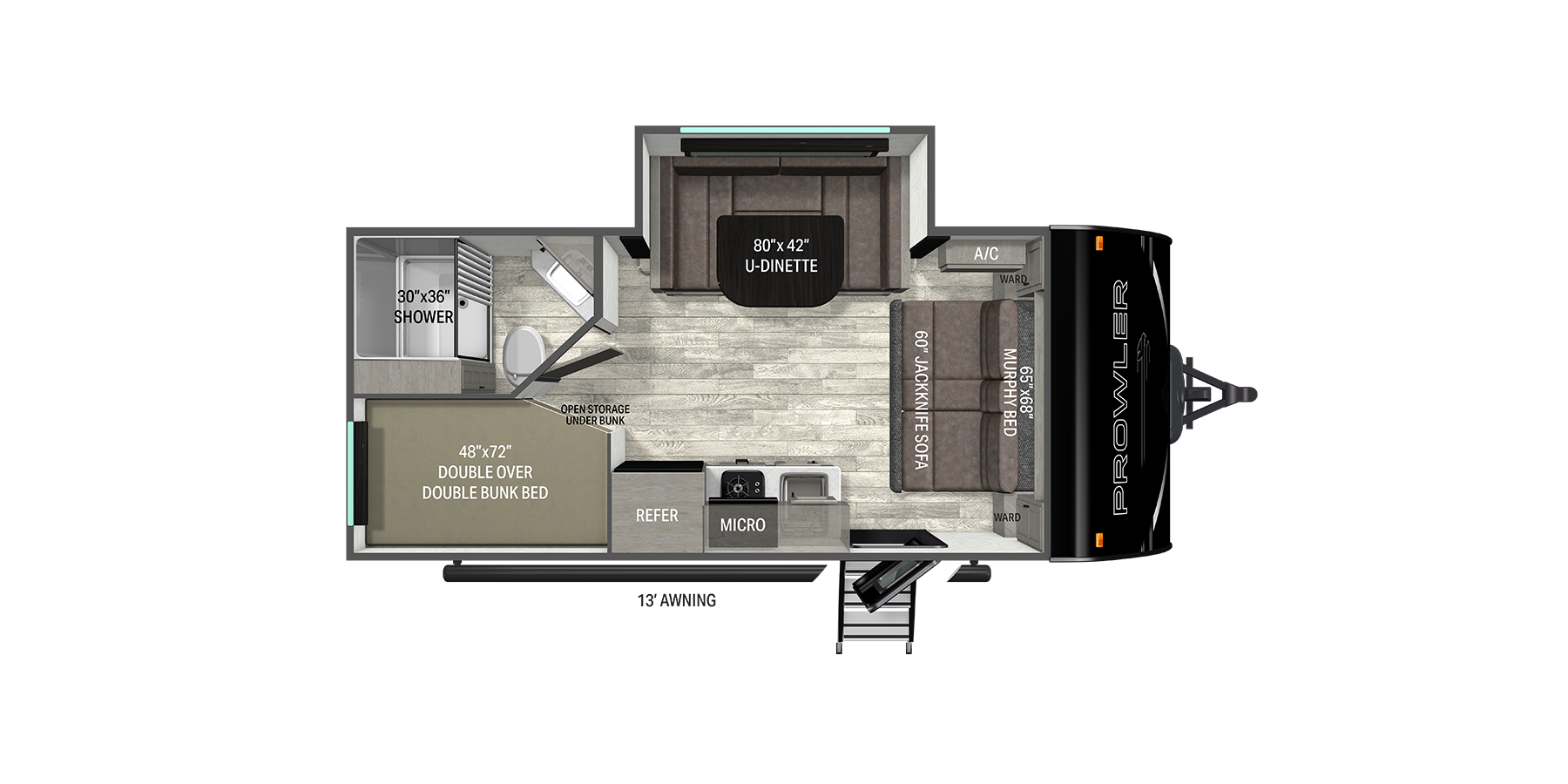 Floorplan diagram for 2026 Heartland Prowler 1802MBS