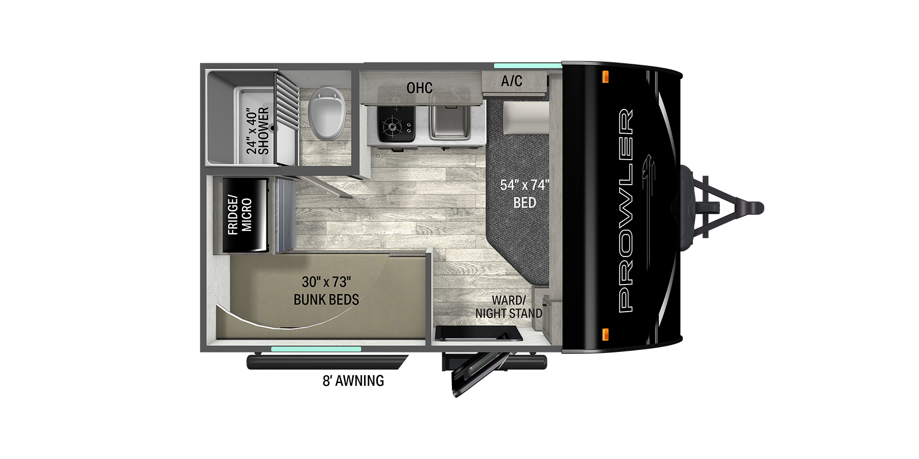 Floorplan diagram for 2027 Heartland Prowler 1300BH
