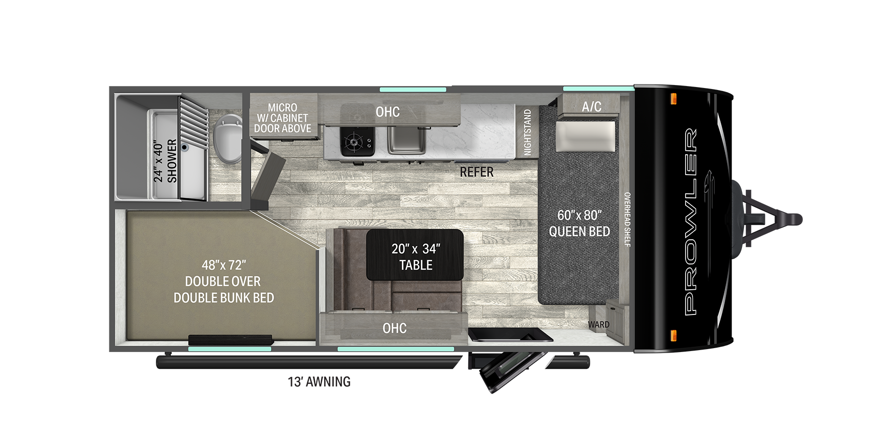 Floorplan diagram for 2027 Heartland Prowler 1700DB
