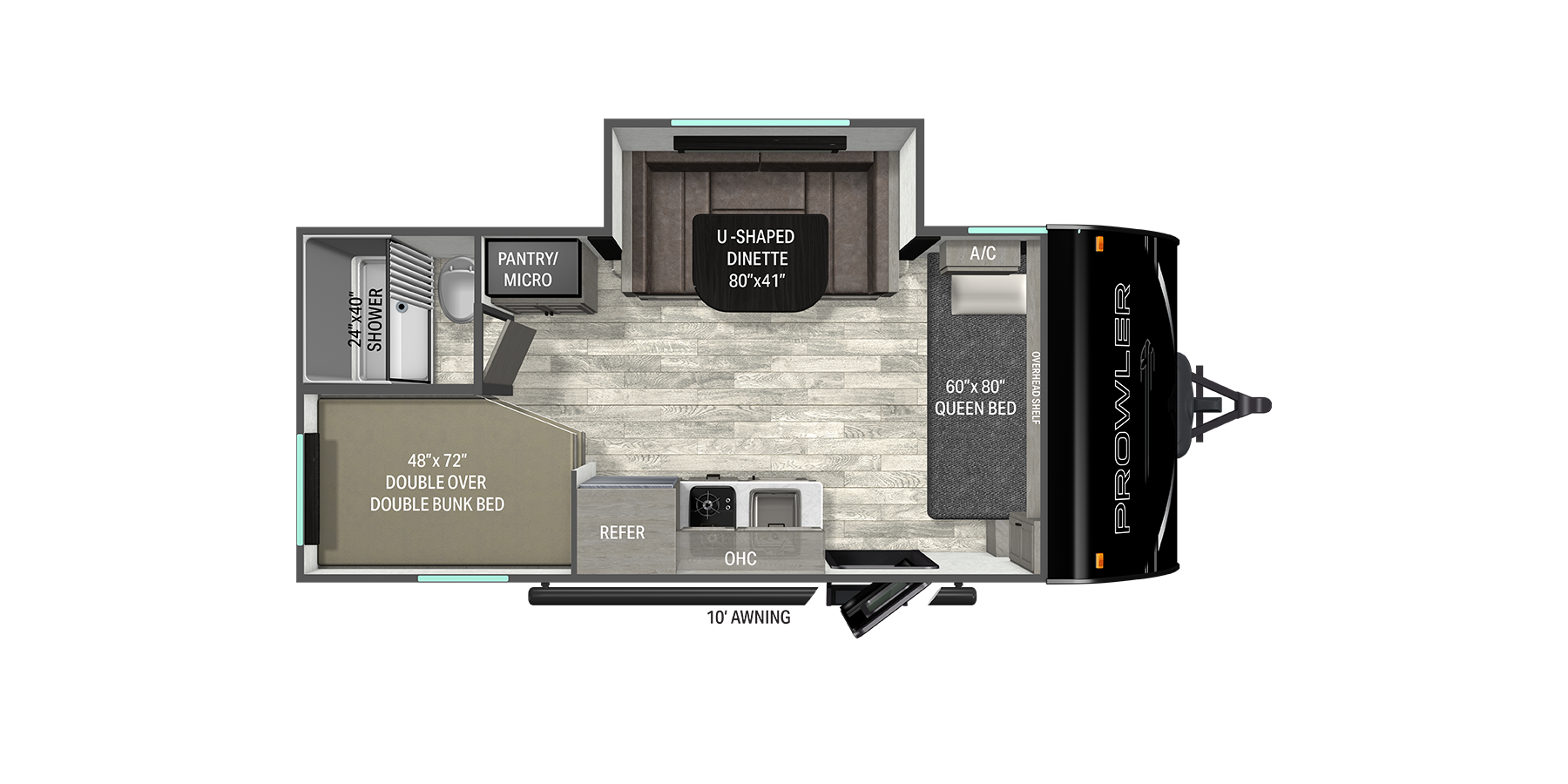 Floorplan diagram for 2027 Heartland Prowler 1702DBS