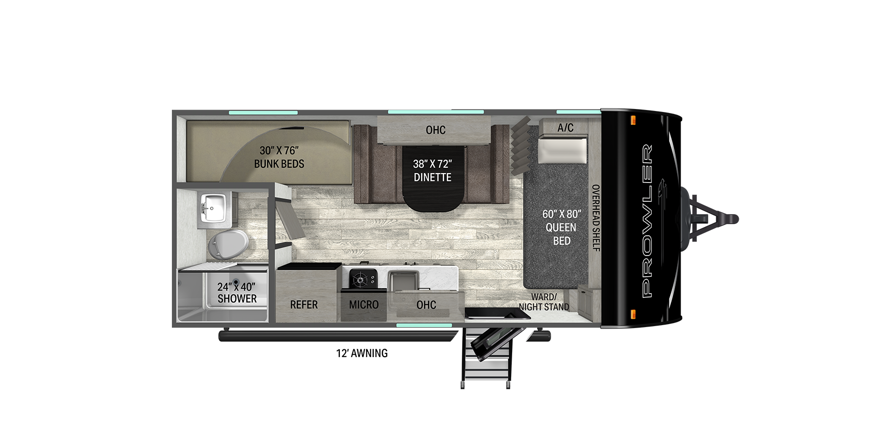 Floorplan diagram for 2027 Heartland Prowler 1800BH