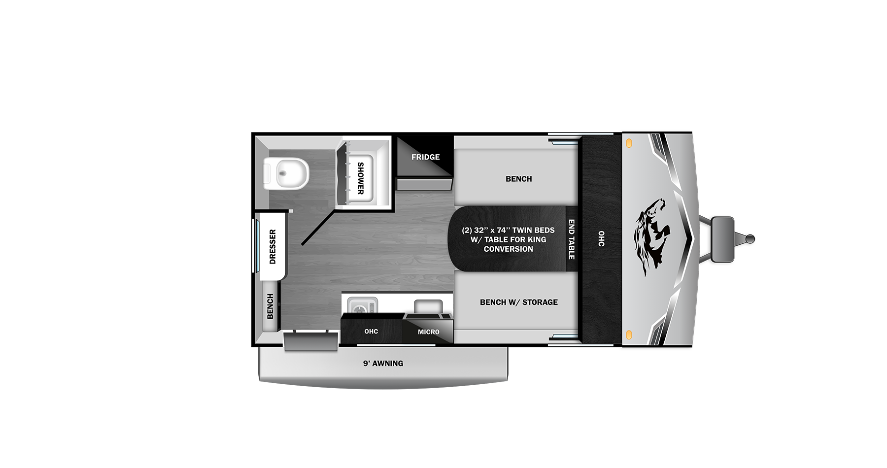 Floorplan diagram for 2026 Open Range Range Lite Travel Trailer 14lw