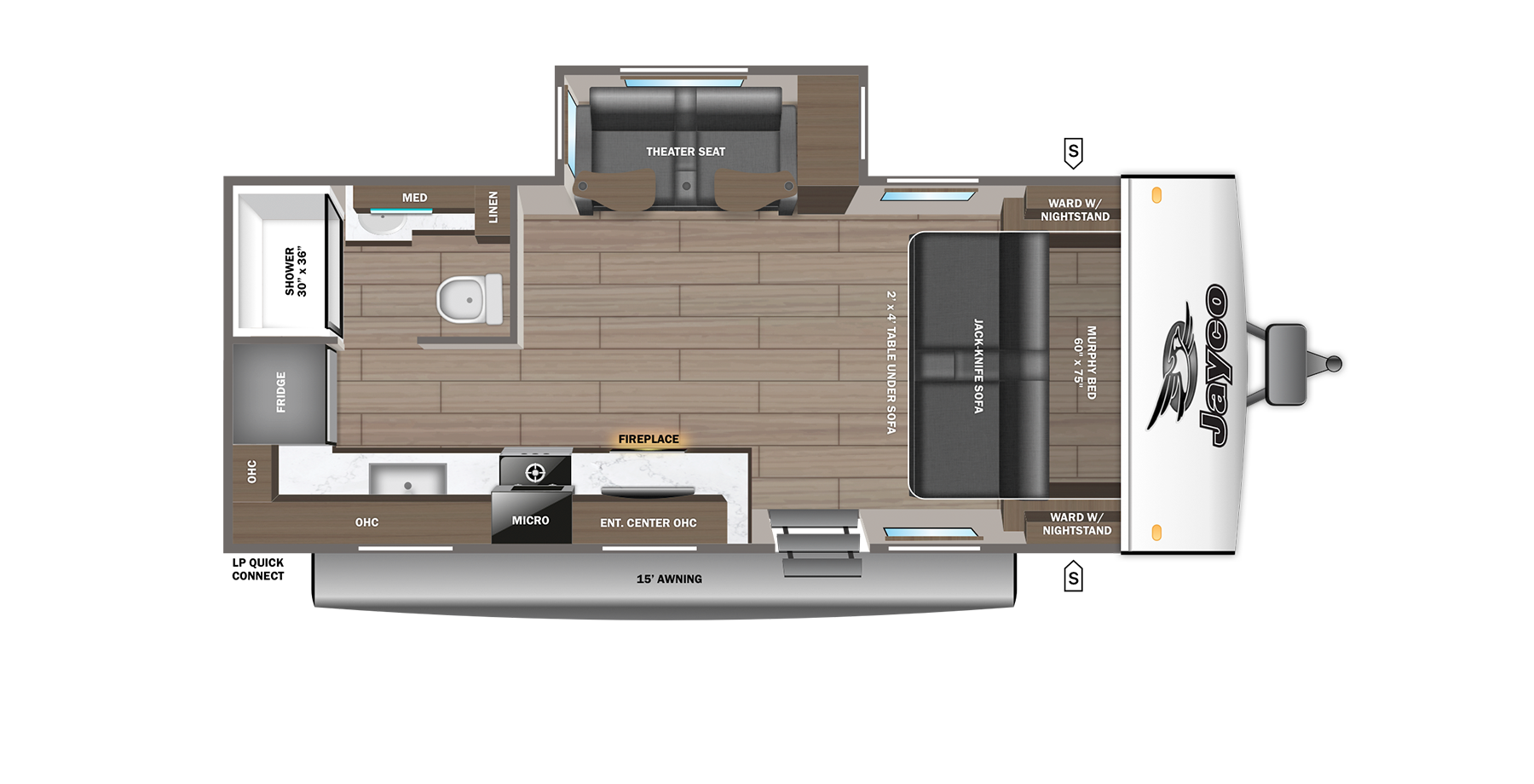 Floorplan diagram for 2027 Jayco Jay Feather 19mrk