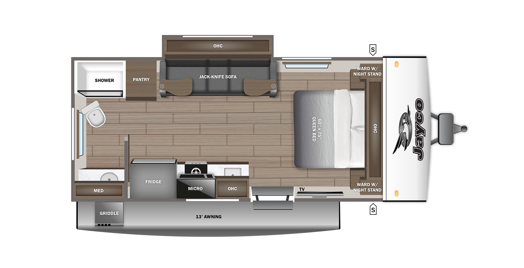 Floorplan diagram for 2027 Jayco Jay Feather Air 18fbs