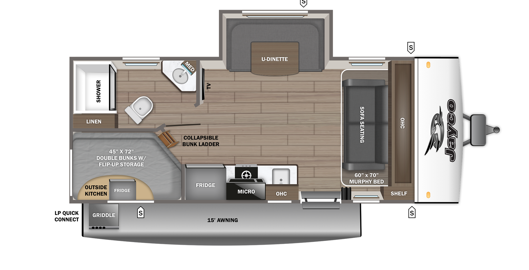 Floorplan diagram for 2027 Jayco Jay Feather Air 19mbs