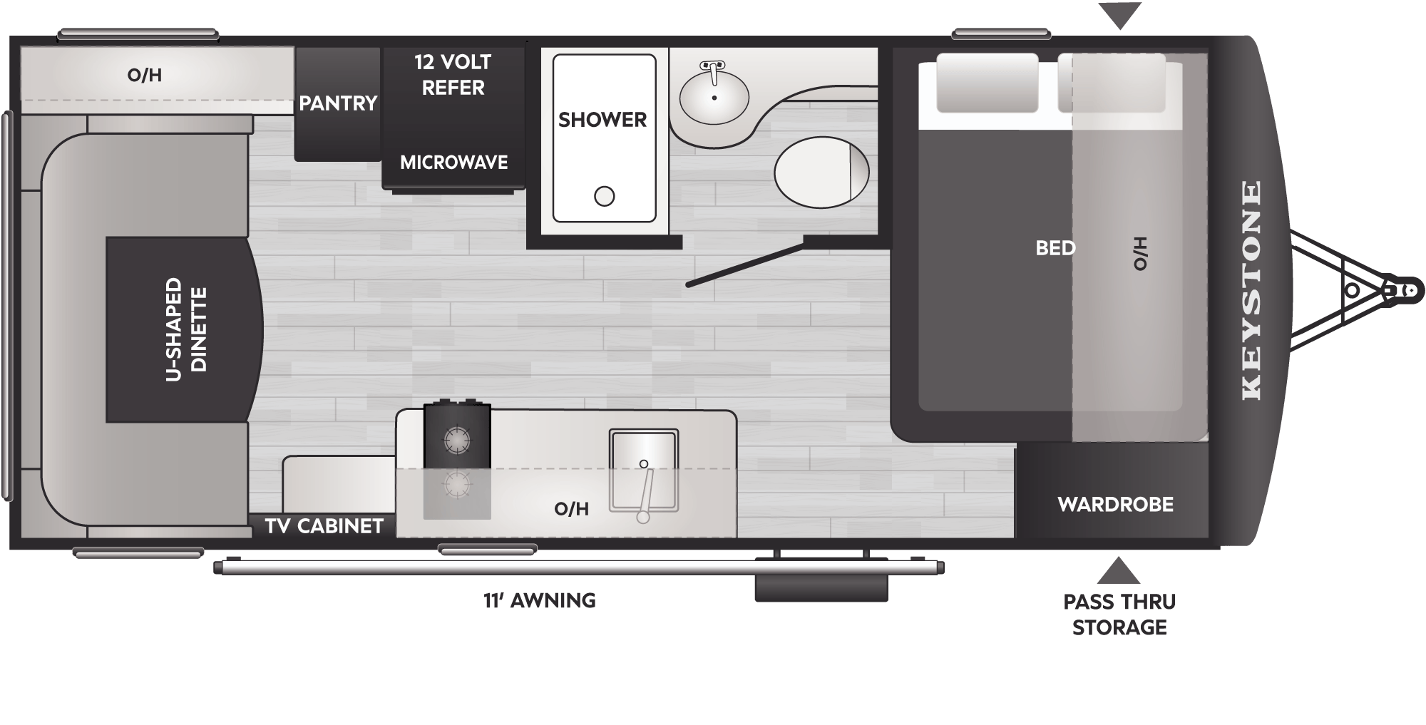 Floorplan diagram for 2027 Keystone Bullet Classic 19RDC
