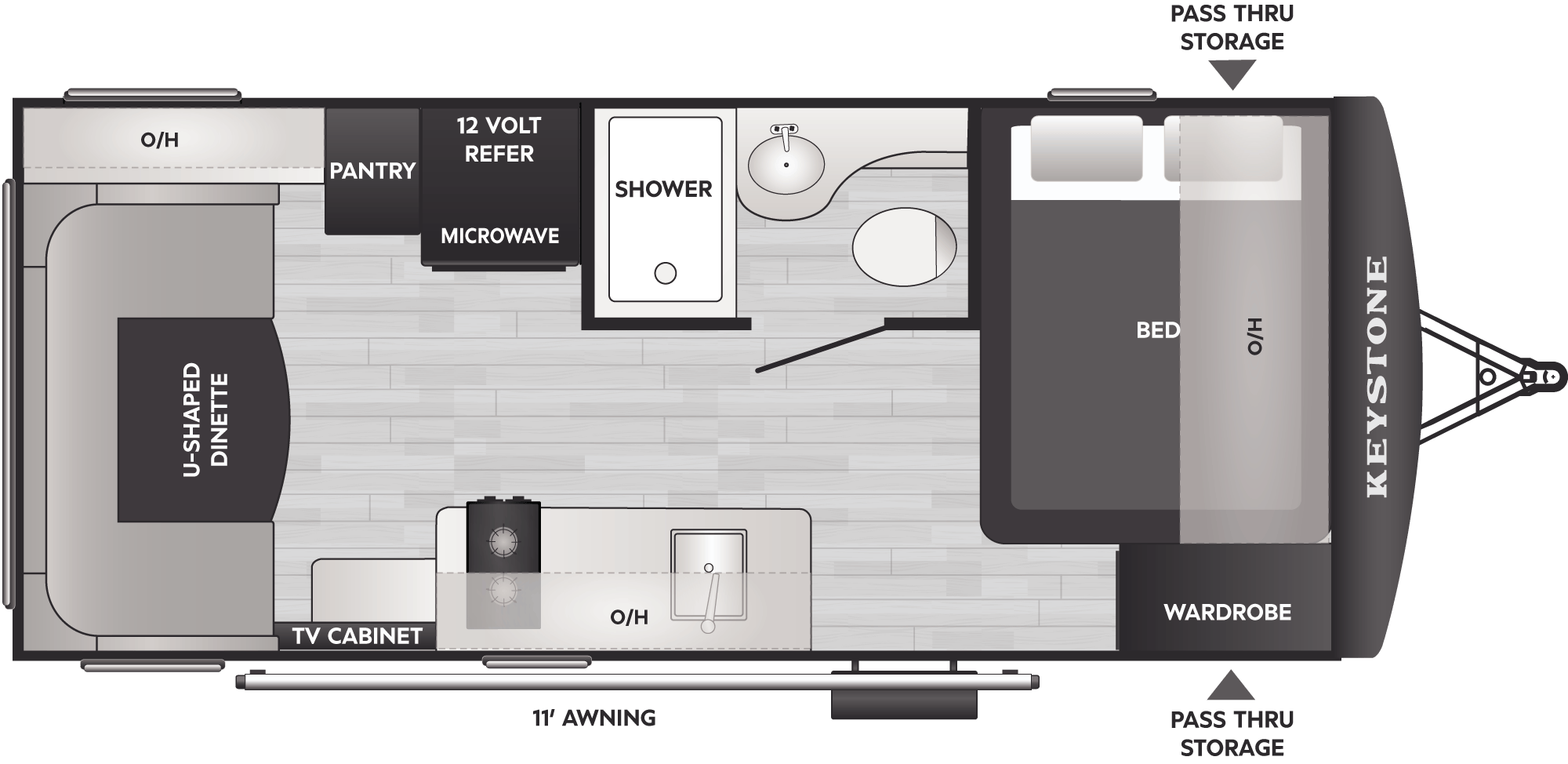 Floorplan diagram for 2027 Keystone Passport Classic Travel Trailers 190RDC
