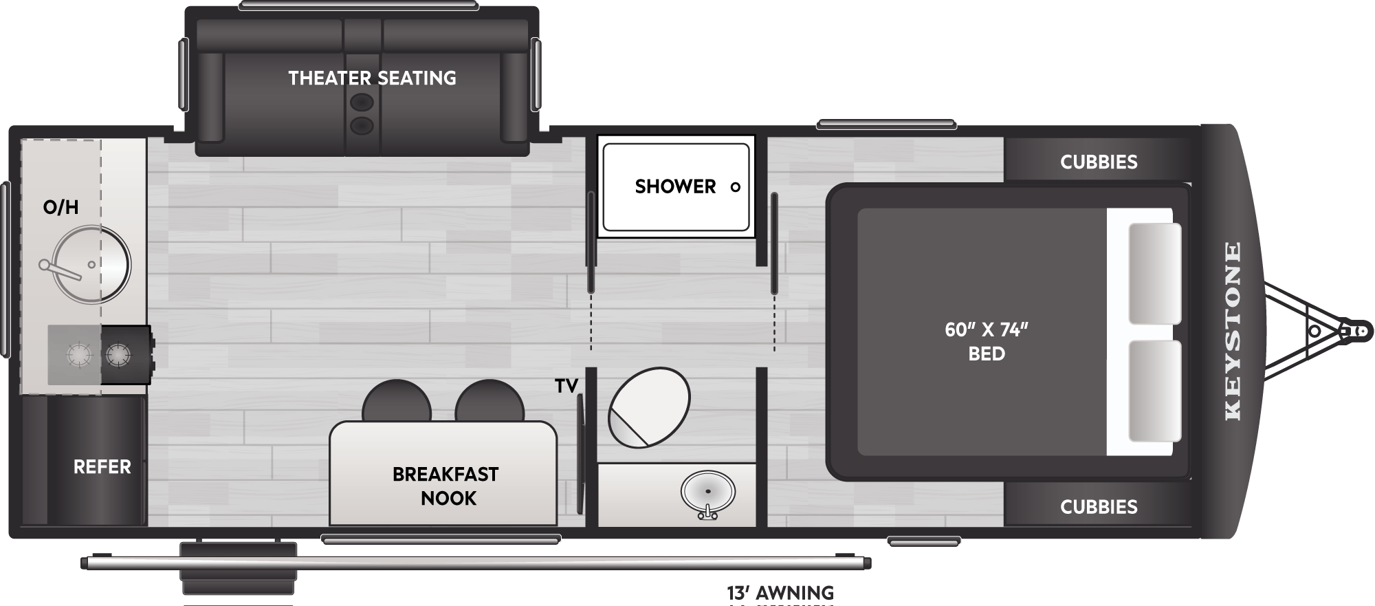 Floorplan diagram for 2027 Keystone Reign Travel Trailers 19RK