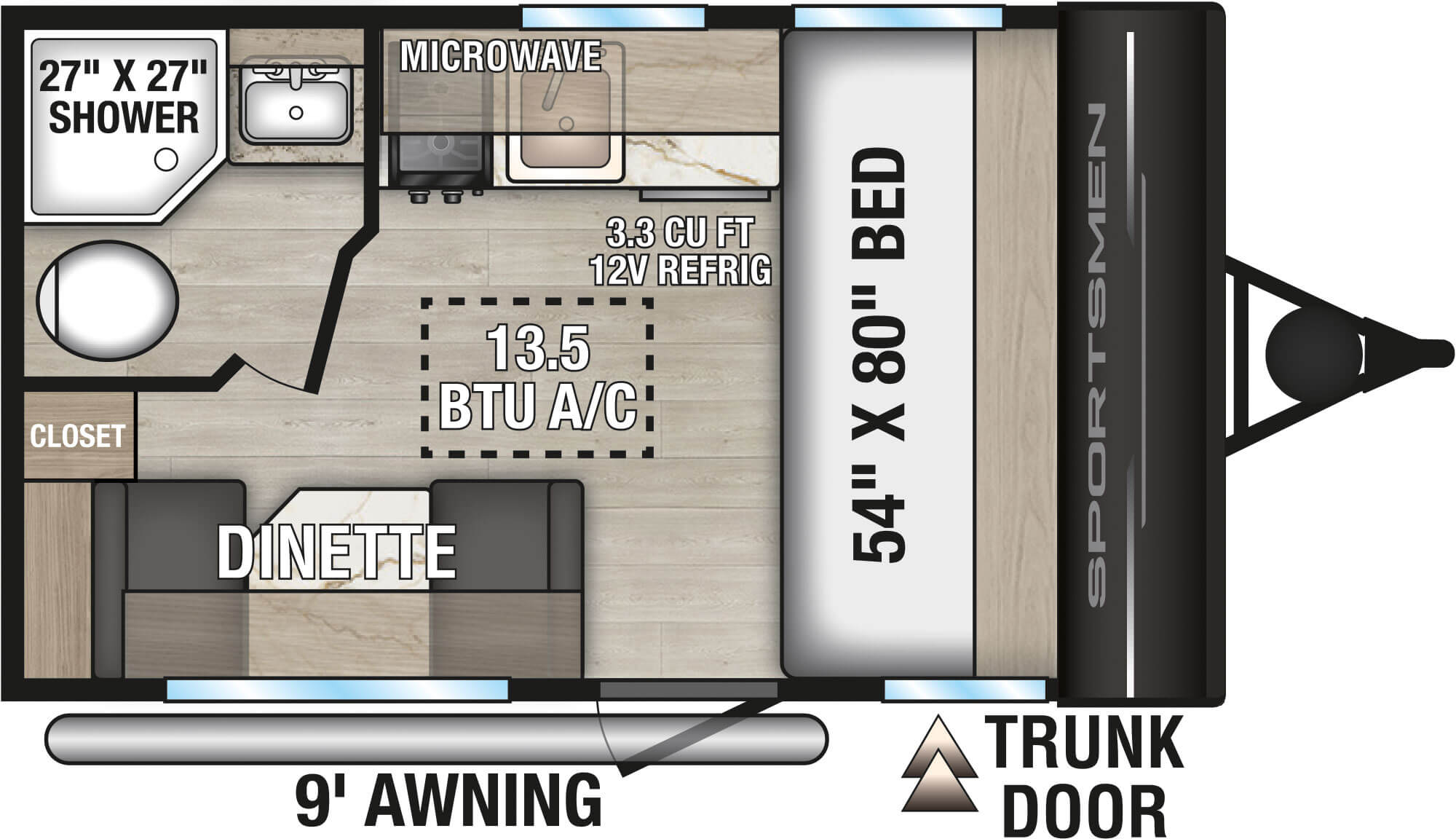 Floorplan diagram for 2027 KZ Sportsmen Classic 130RD